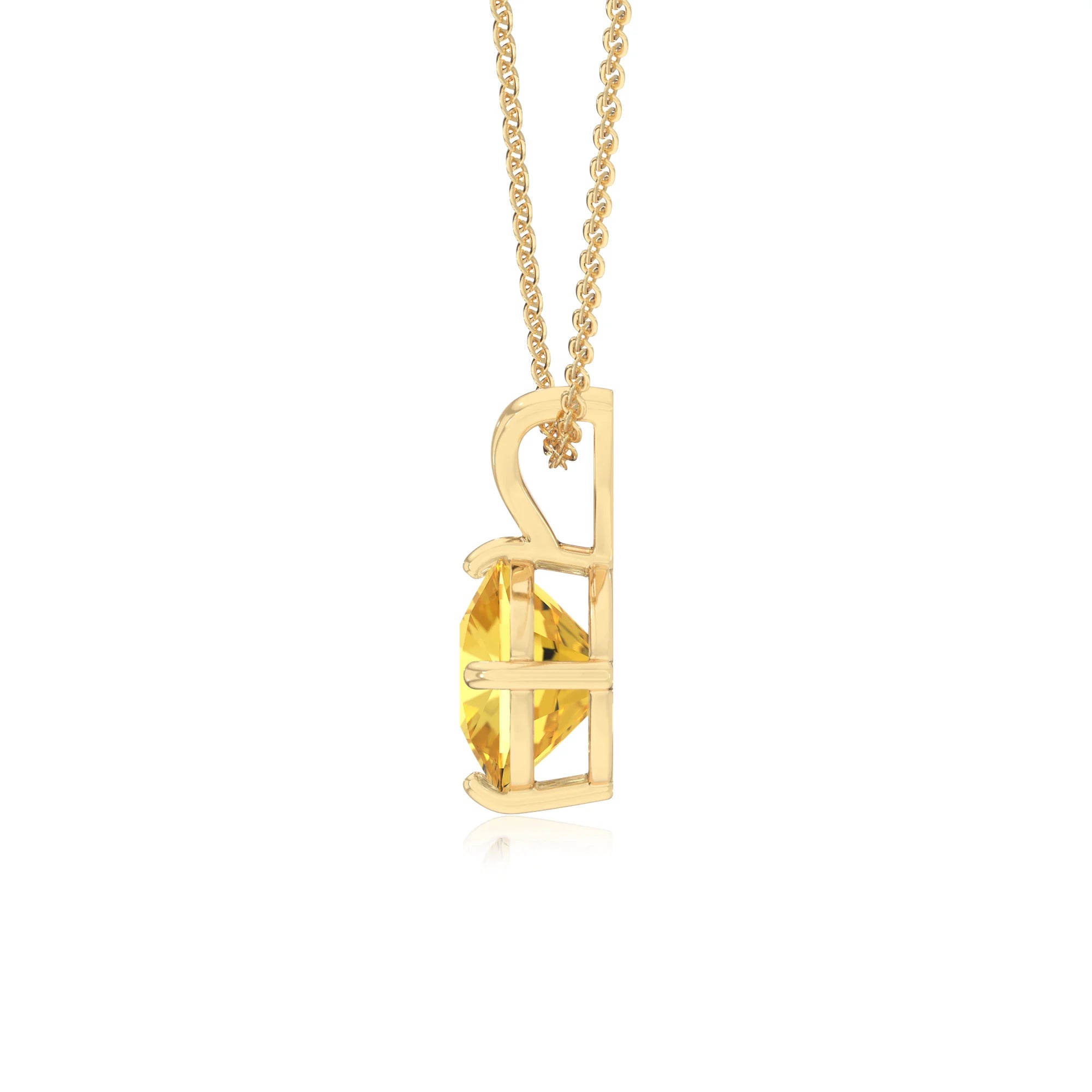 lab grown yellow-sapphire cushion solitaire v-bale necklaces in yellow gold