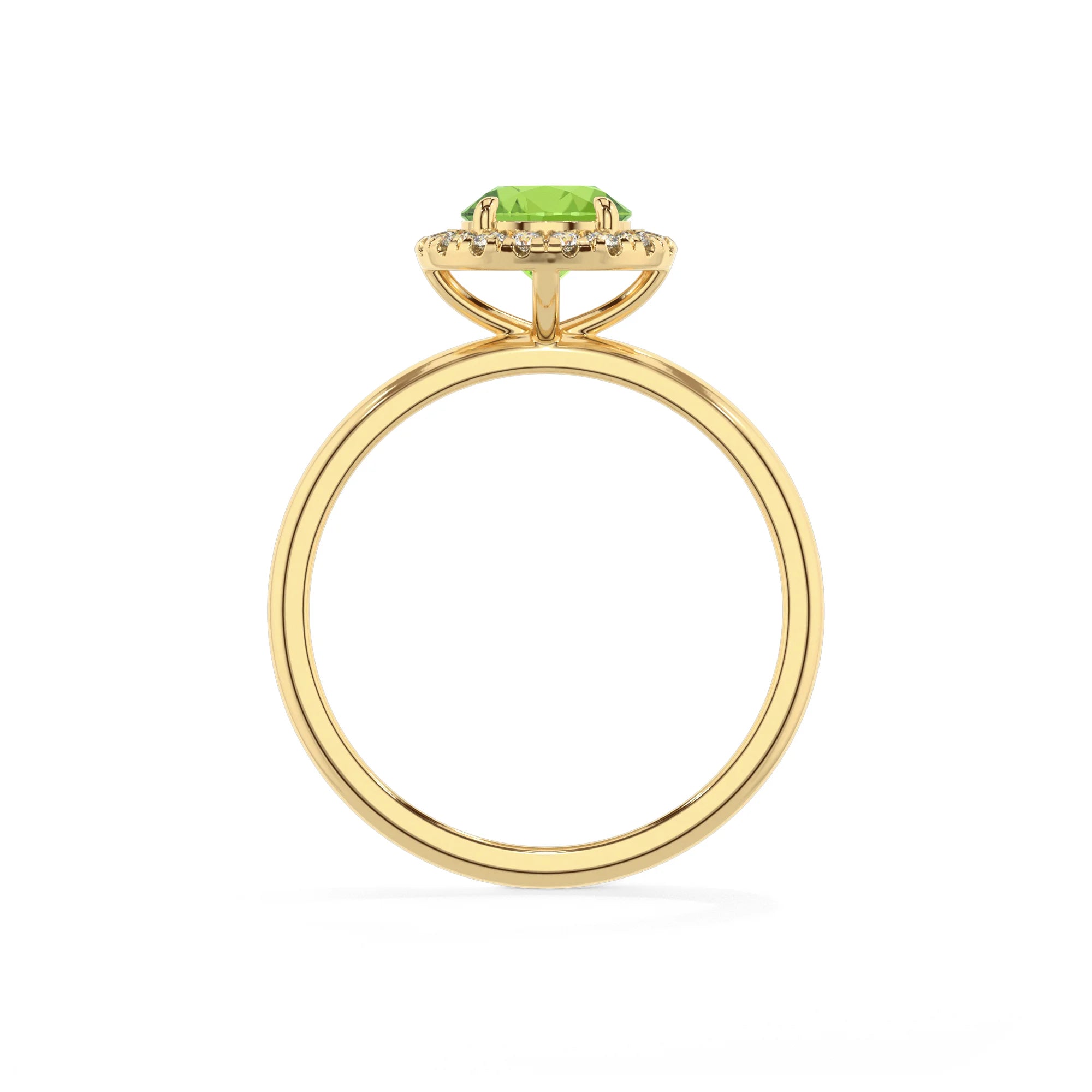 natural peridot round solitaire rings in yellow gold