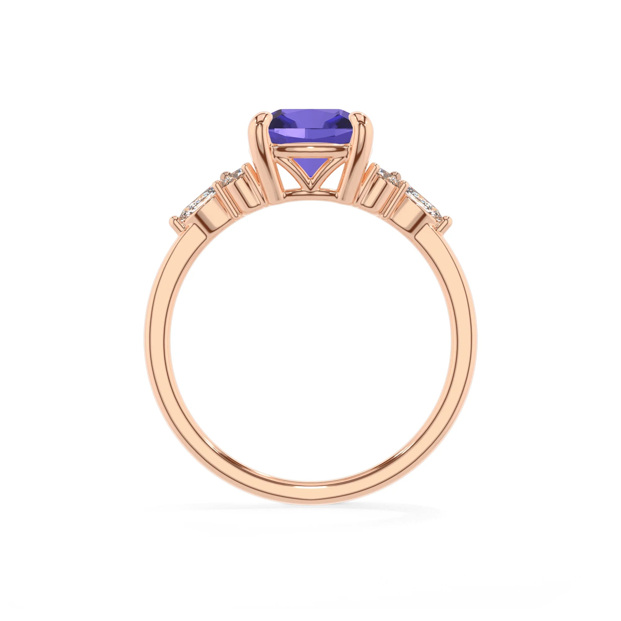 lab grown tanzanite cushion solitaire rings in rose gold