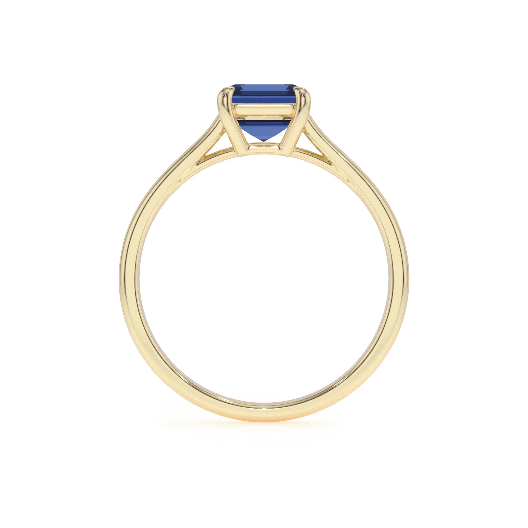 lab grown blue-sapphire emerald cut solitaire rings in yellow gold