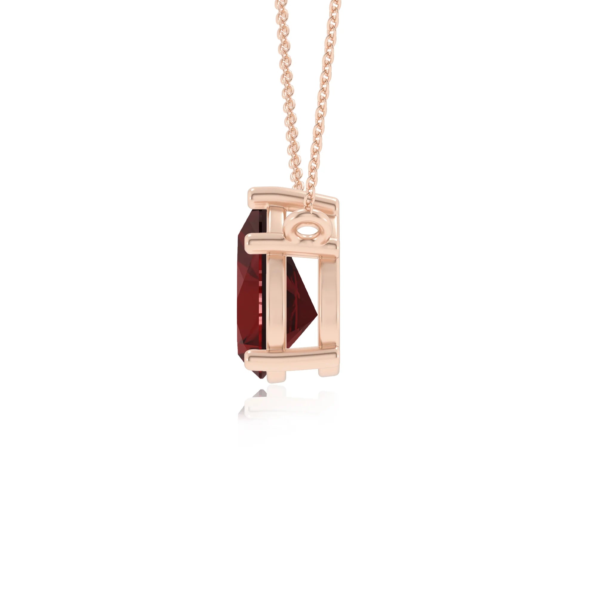 natural garnet pear solitaire necklaces in rose gold