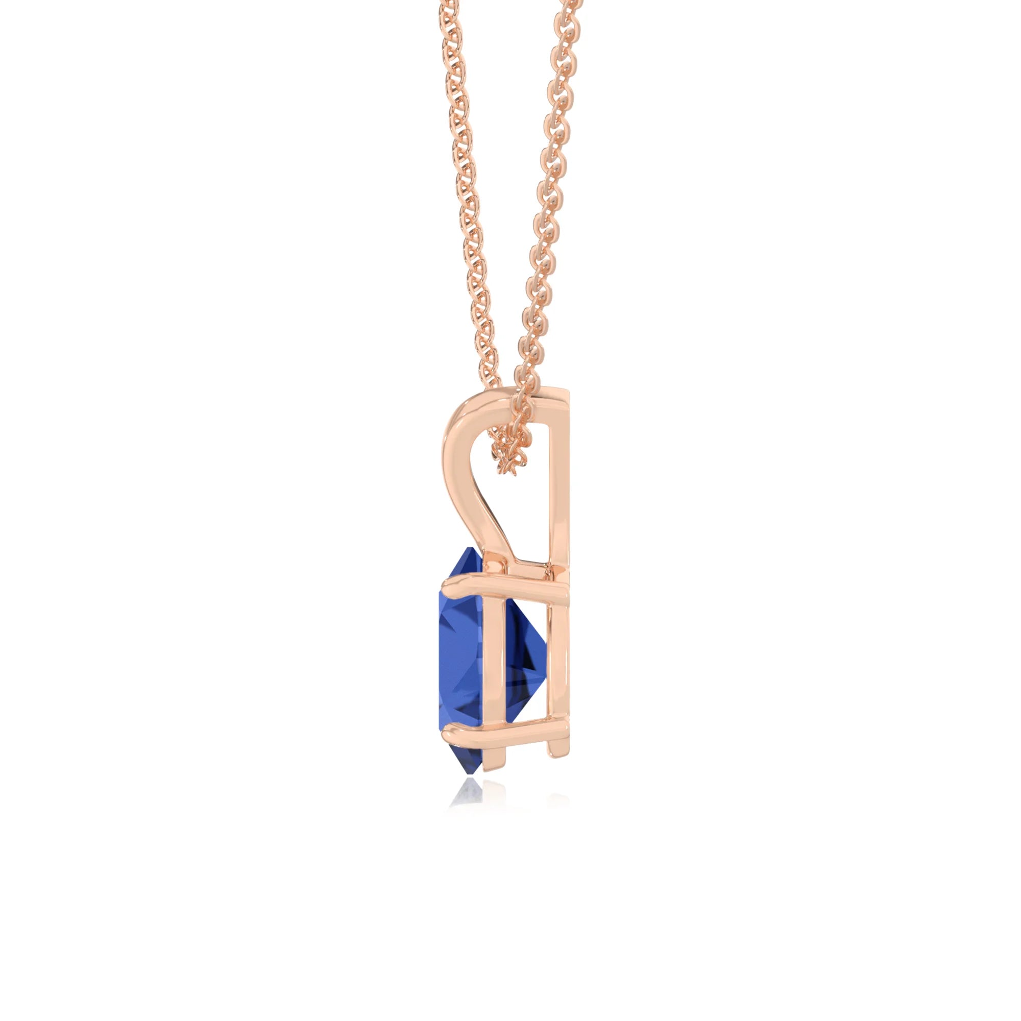 lab grown blue-sapphire oval solitaire v-bale necklaces in rose gold