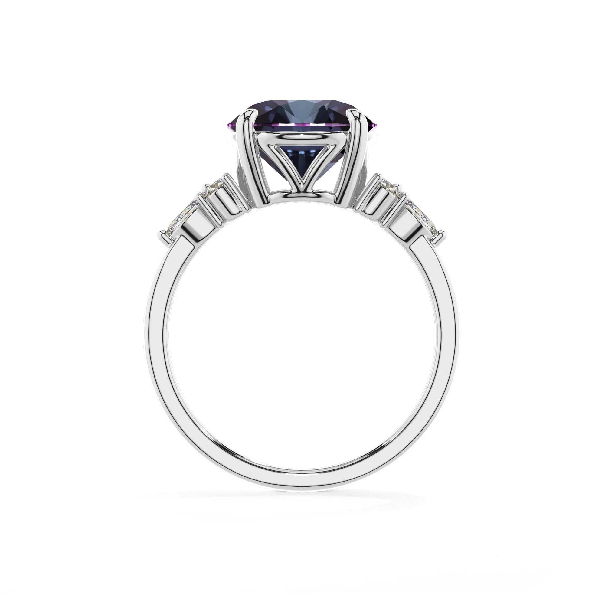lab grown alexandrite round solitaire rings in sterling silver