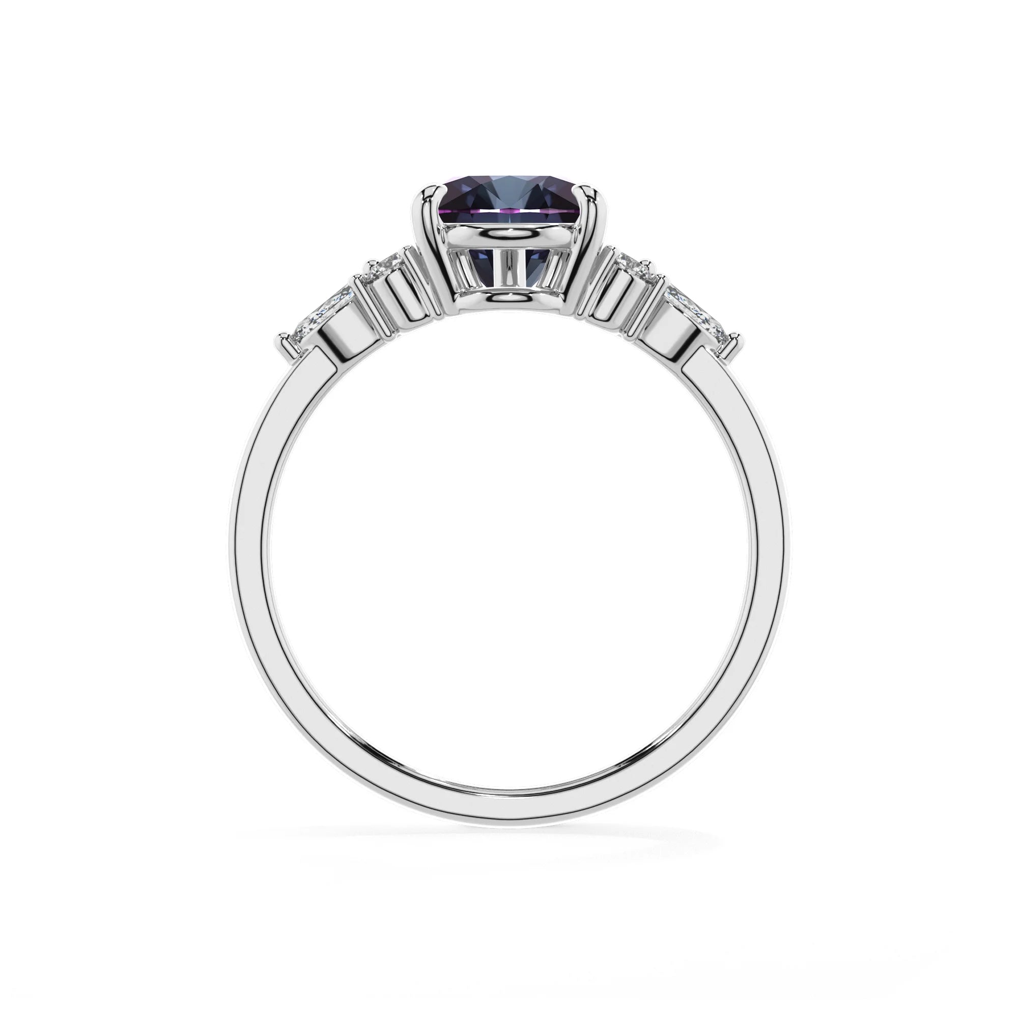 lab grown alexandrite pear solitaire rings in platinum