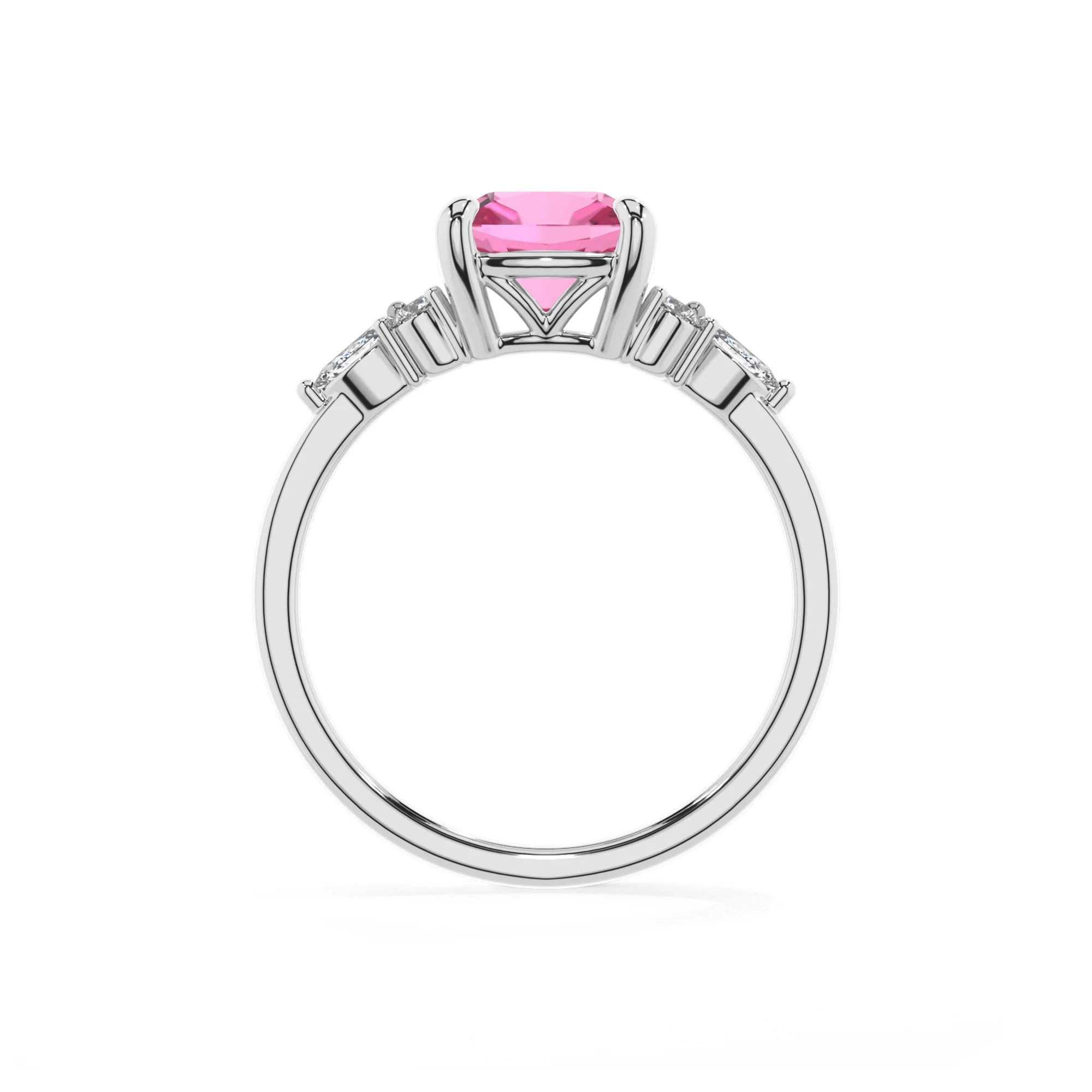 lab grown pink-sapphire cushion solitaire rings in sterling silver