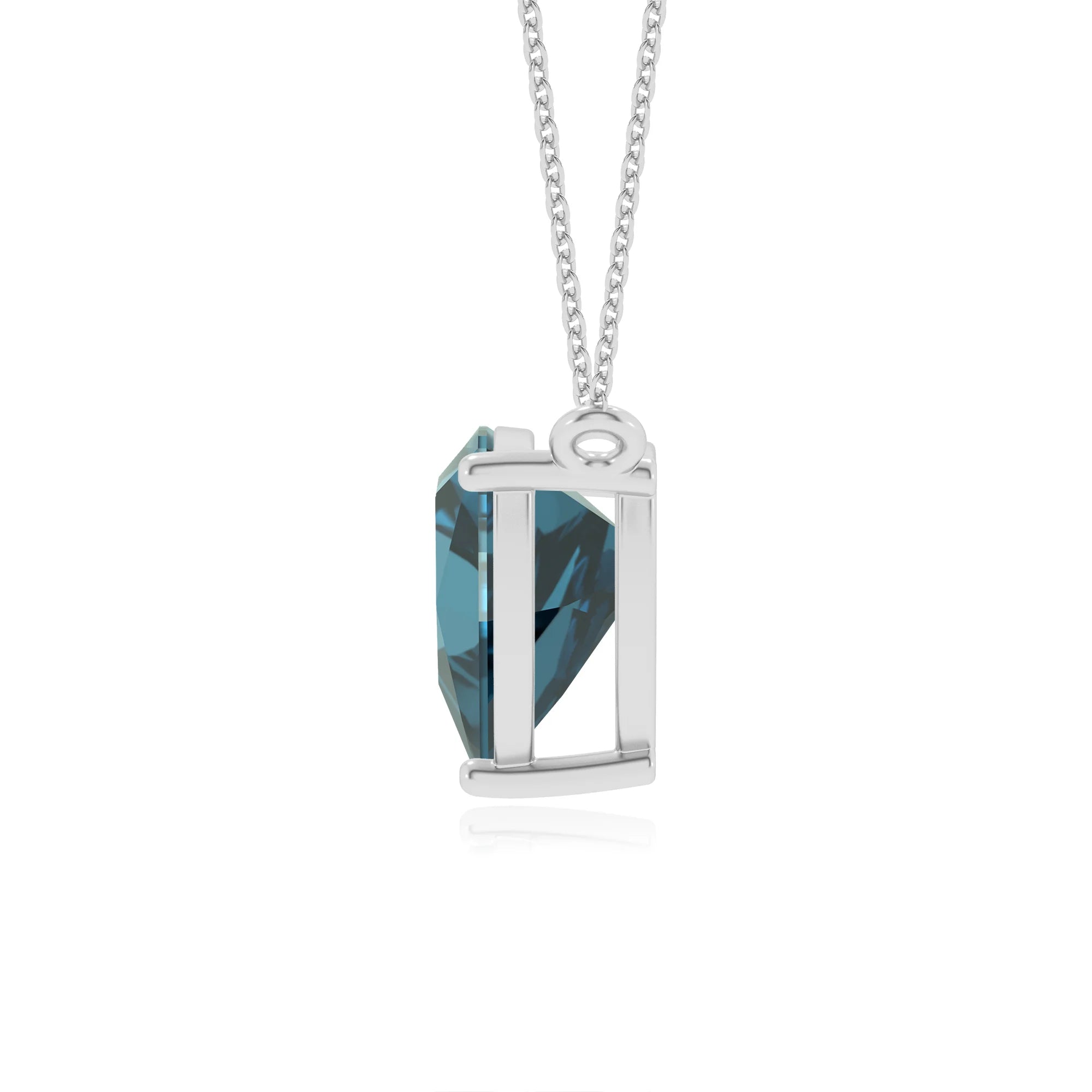 natural london-blue-topaz trillion solitaire necklaces in platinum