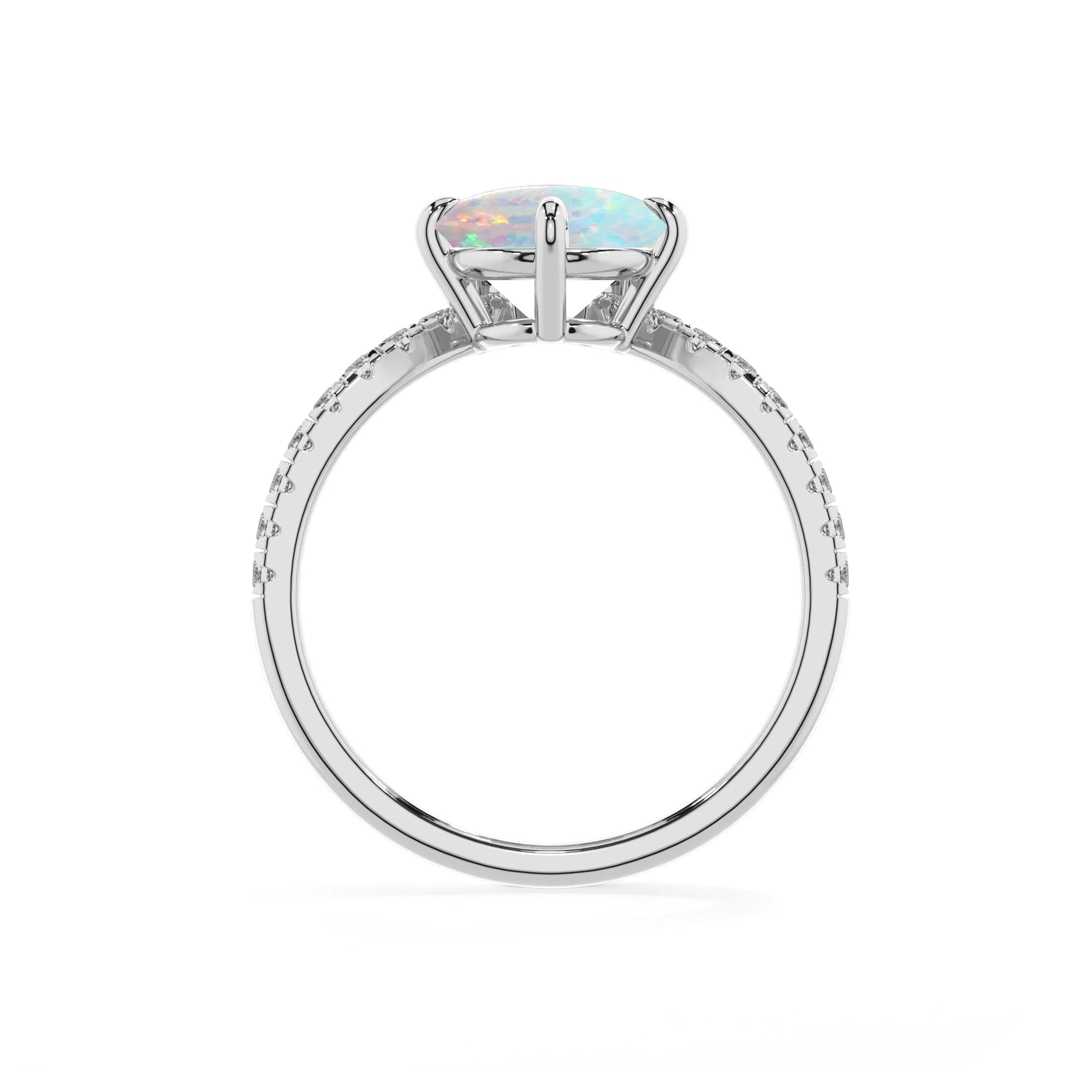 lab grown opal round solitaire rings in white gold