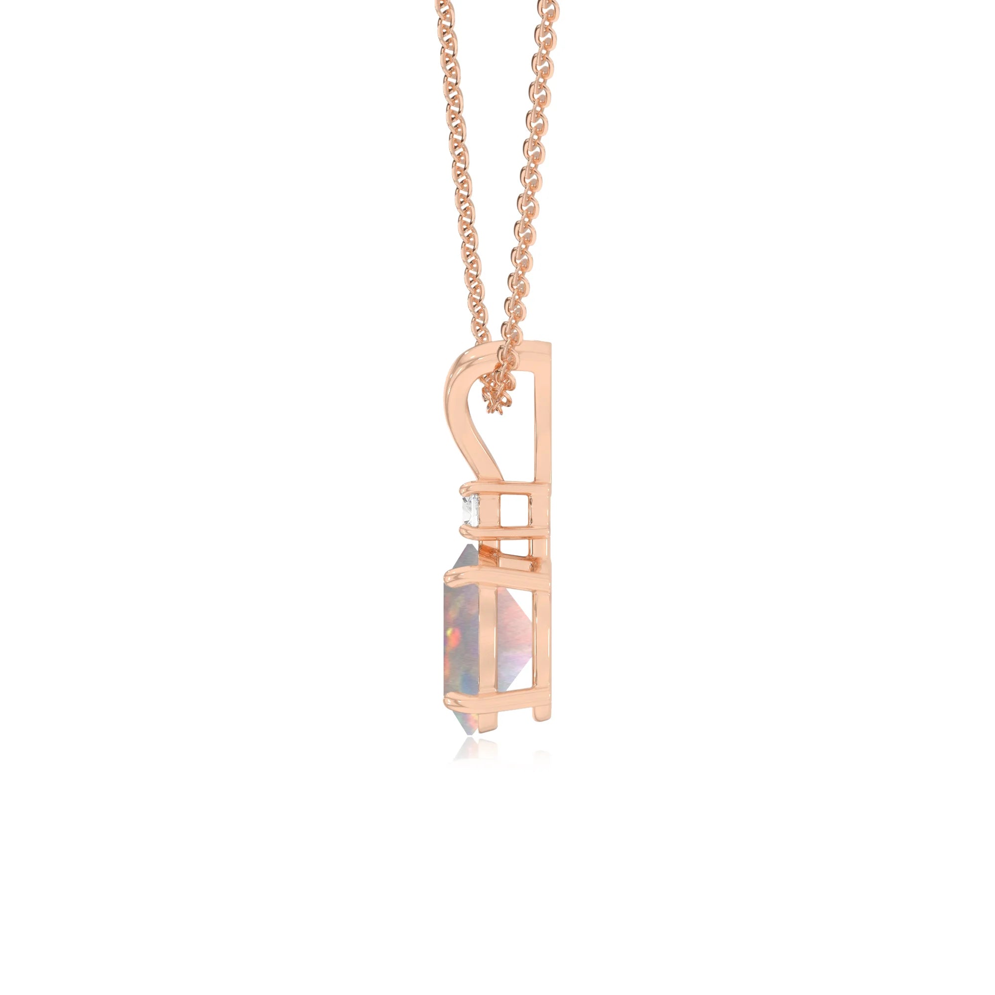lab grown opal oval solitaire v-bale necklaces in rose gold