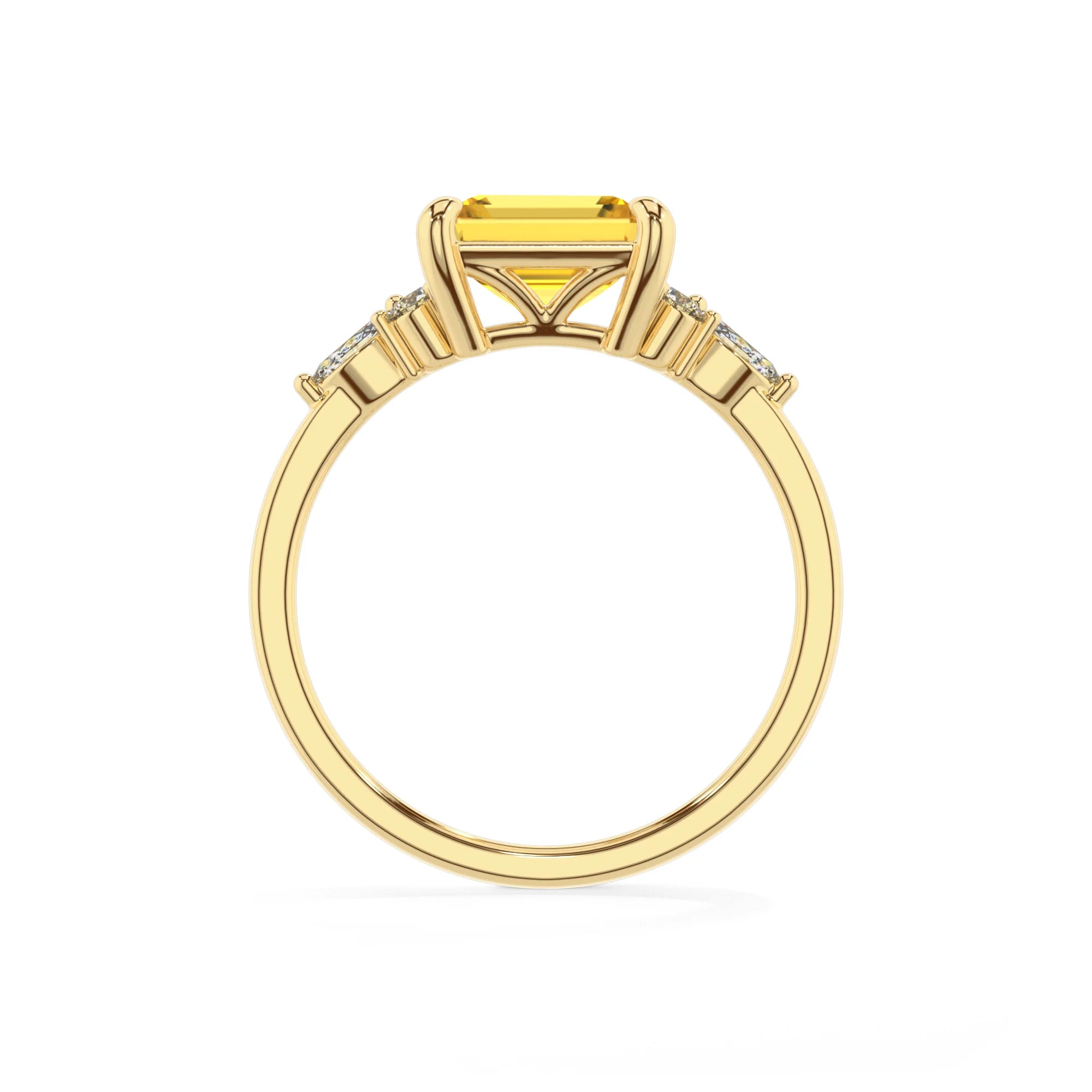 lab grown yellow-sapphire emerald cut solitaire rings in yellow gold