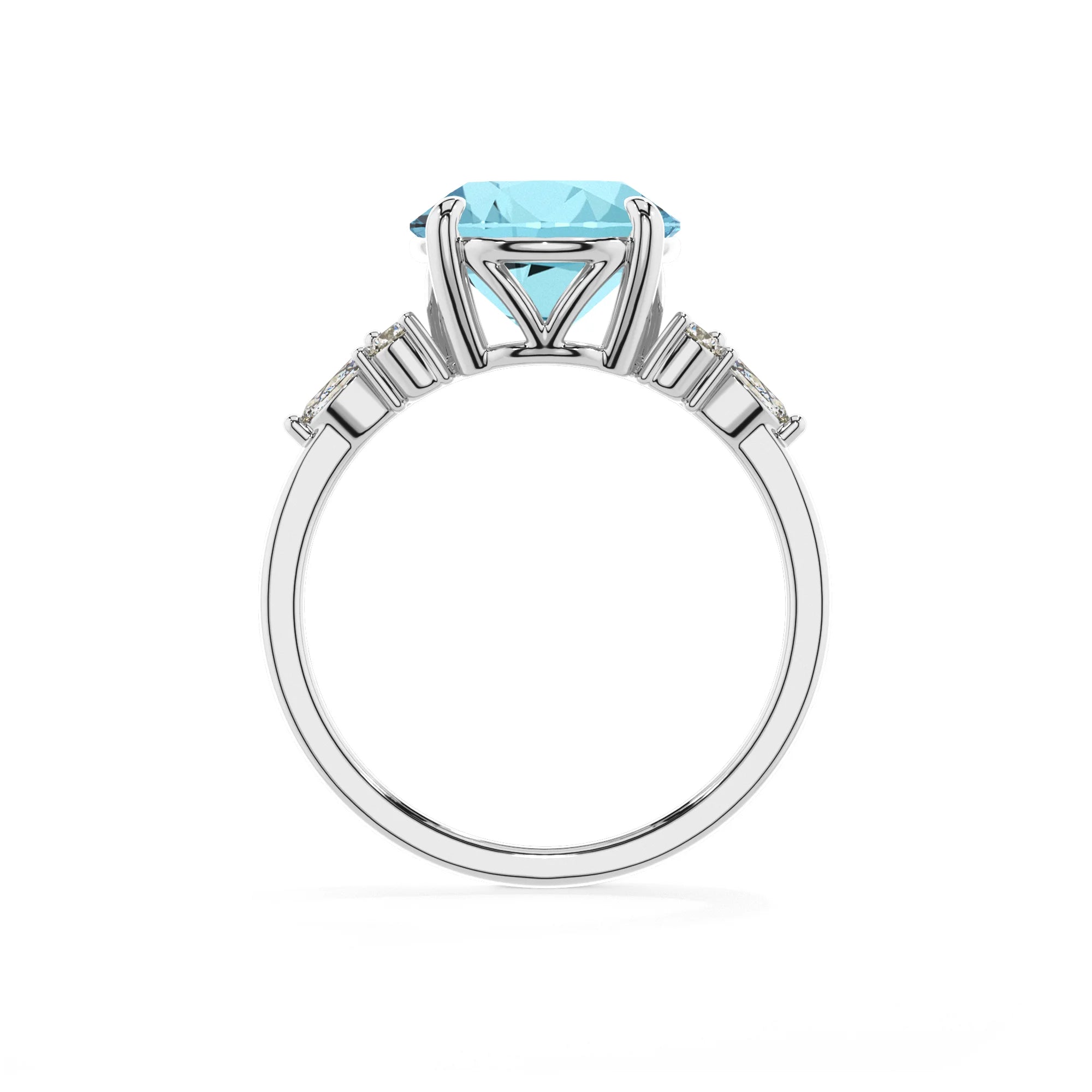lab grown aquamarine round solitaire rings in platinum