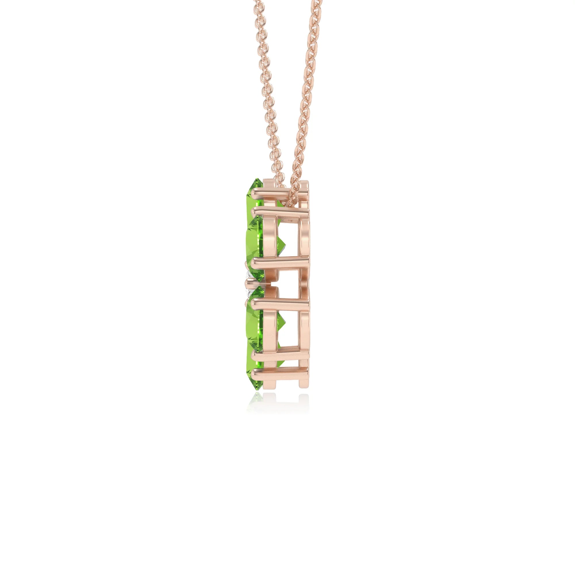 natural peridot pear solitaire necklaces in rose gold