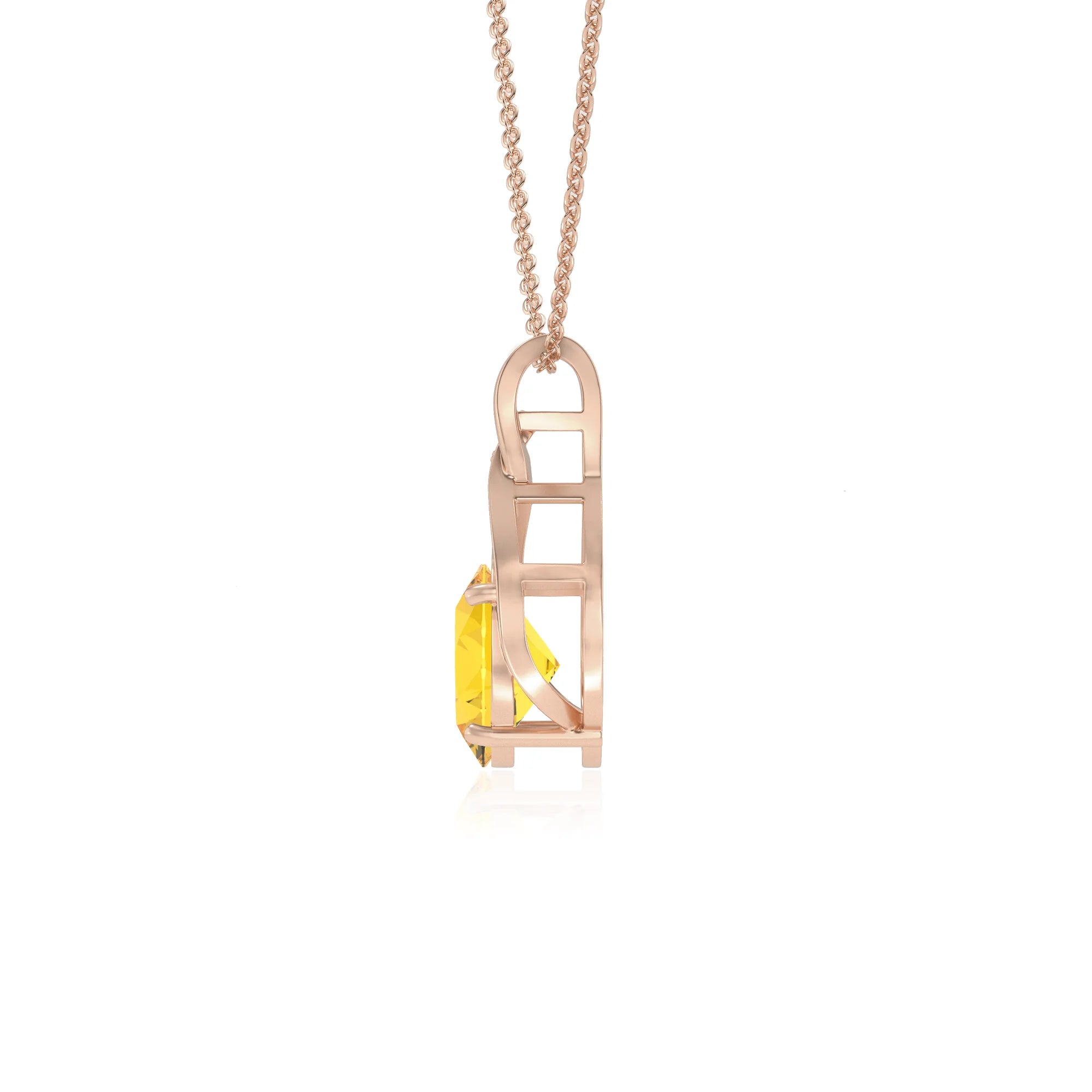 lab grown yellow-sapphire oval solitaire necklaces in rose gold