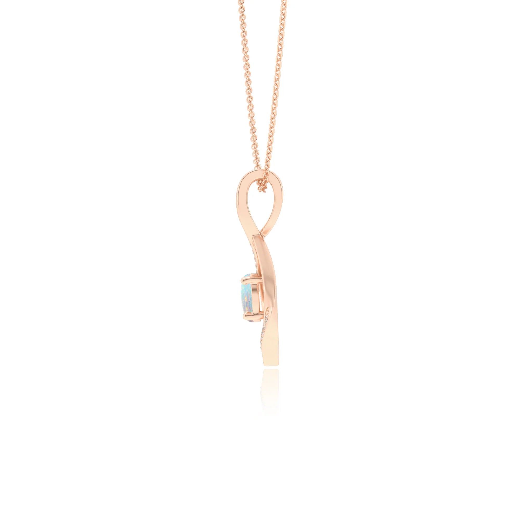 lab grown opal round solitaire necklaces in rose gold