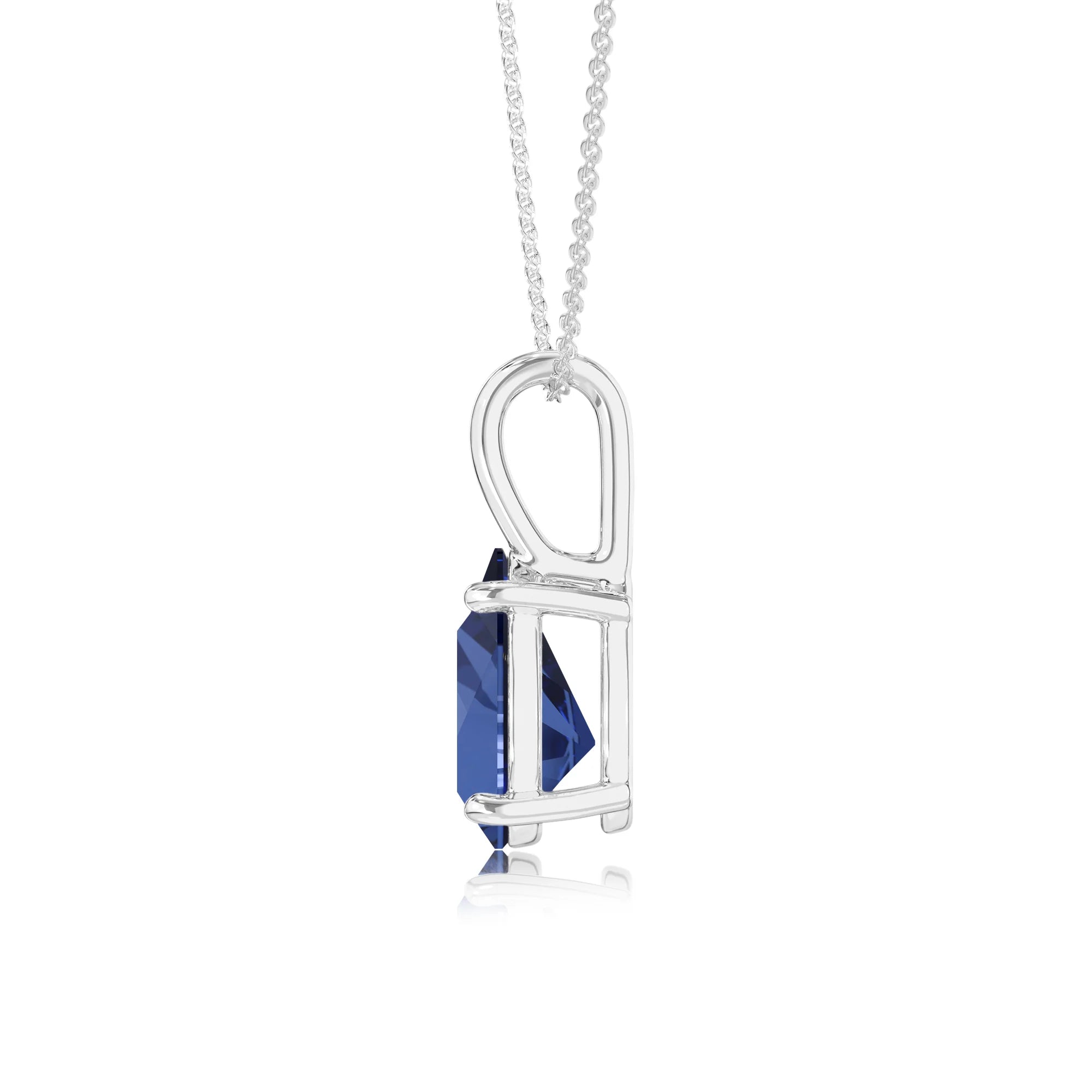 lab grown blue-sapphire pear solitaire necklaces in platinum