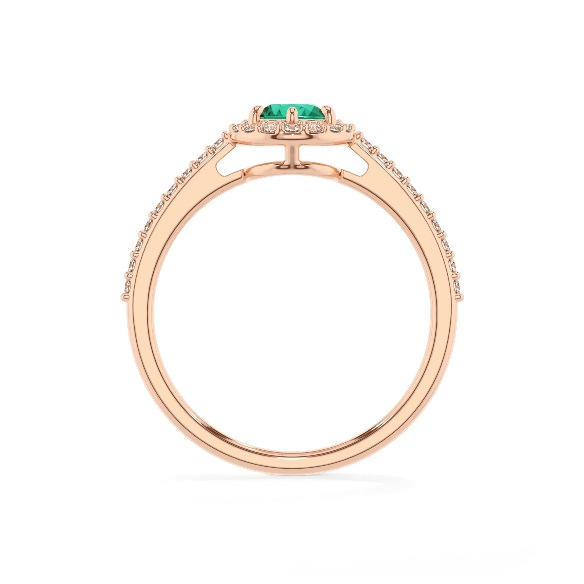 lab grown emerald pear solitaire rings in rose gold