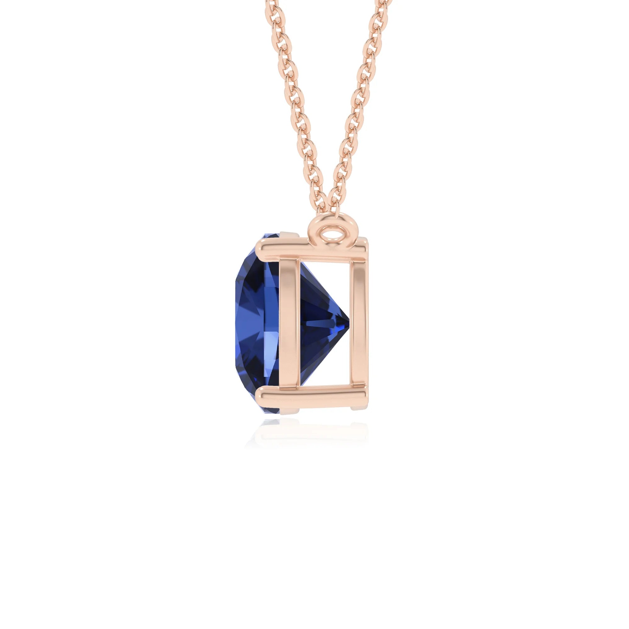 lab grown blue-sapphire cushion solitaire necklaces in rose gold