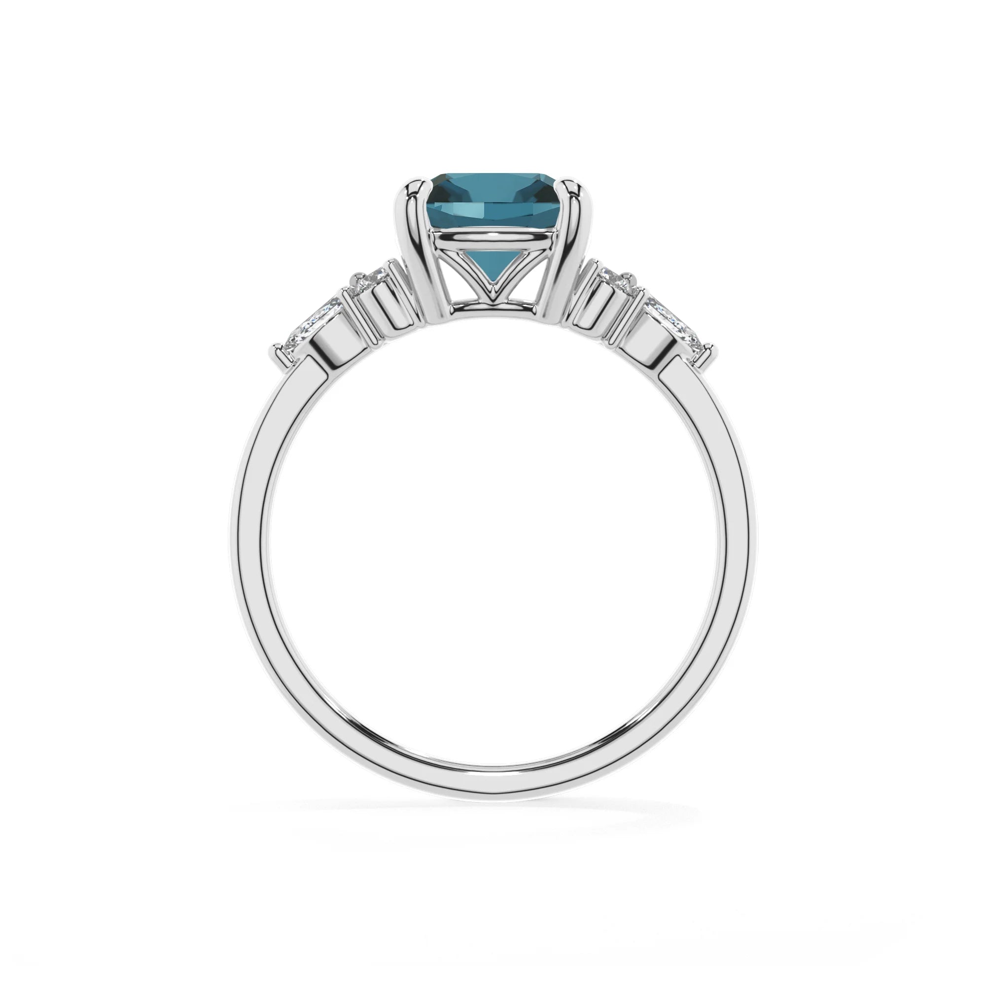 natural london-blue-topaz cushion solitaire rings in platinum