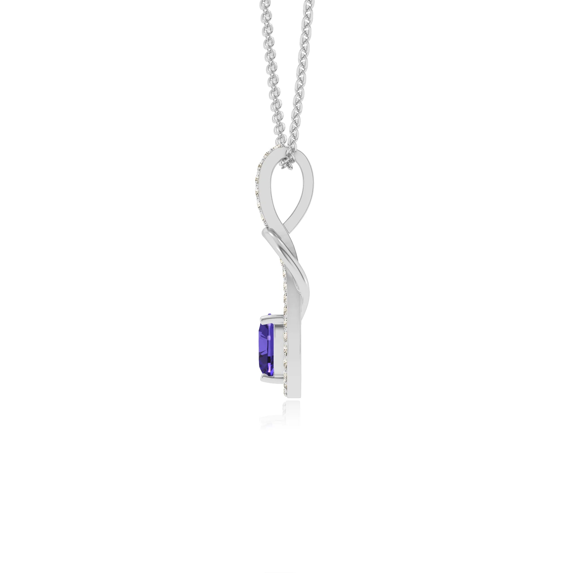lab grown tanzanite heart infinity v-bale necklaces in sterling silver