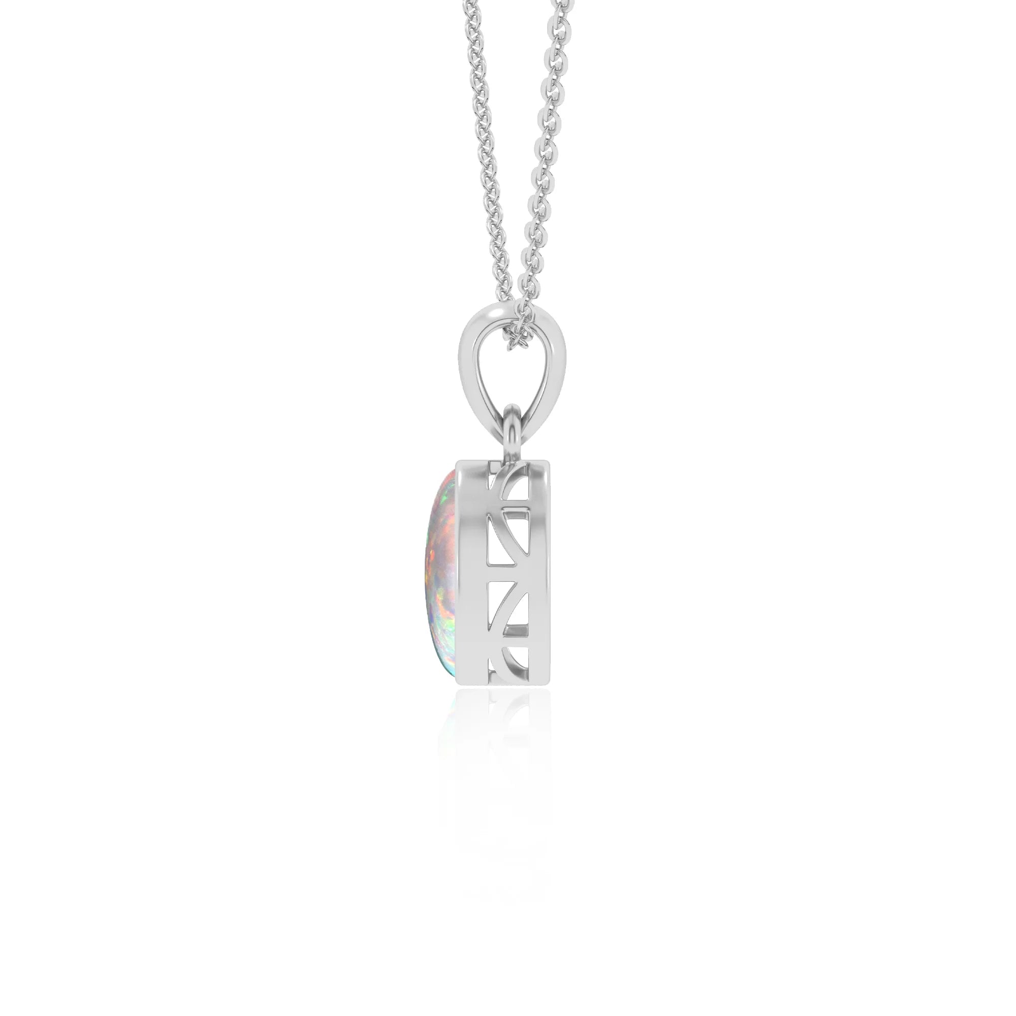 lab grown opal oval solitaire necklaces in white gold