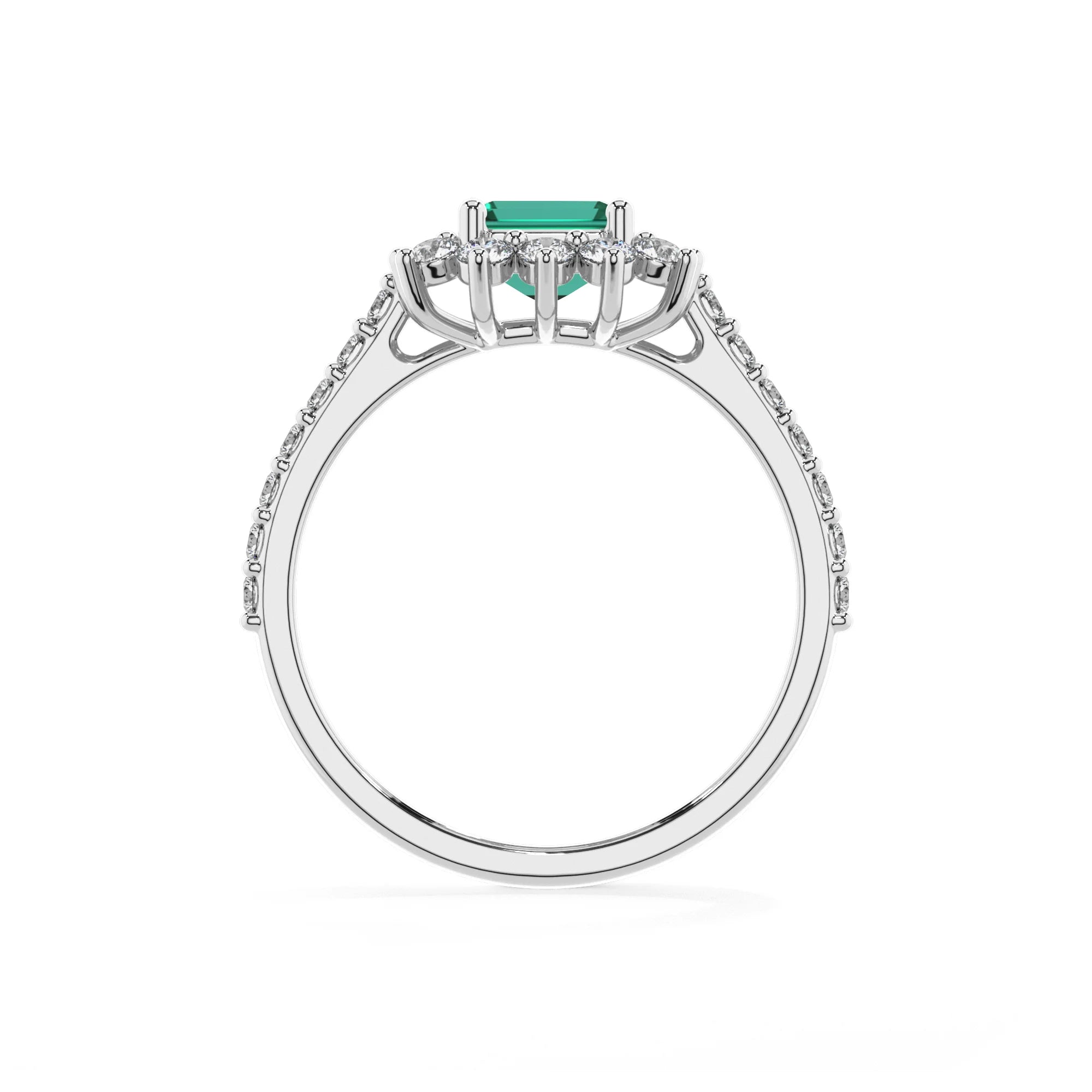 lab grown emerald octogon cut solitaire rings in platinum