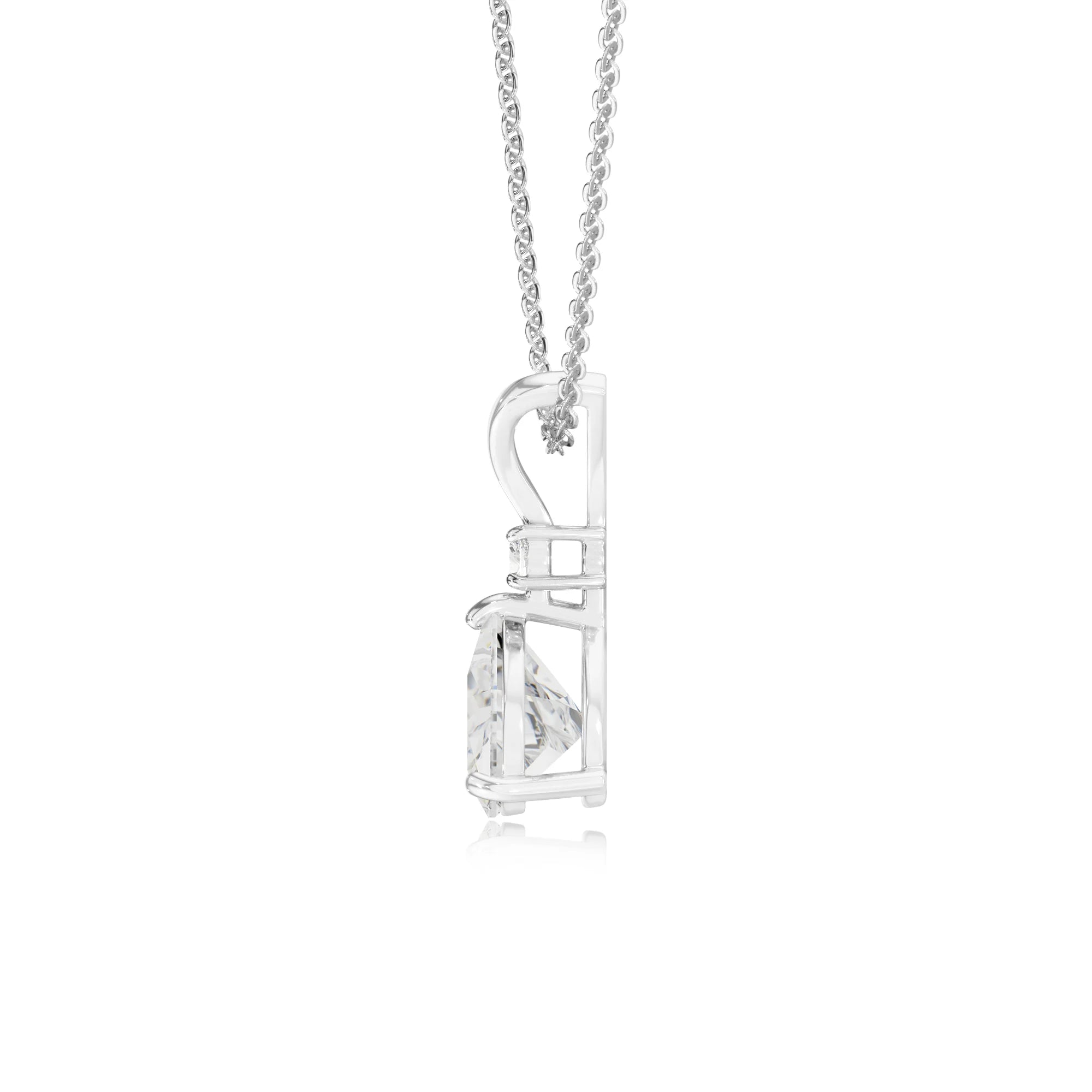 lab grown moissanite trillion solitaire v-bale necklaces in white gold