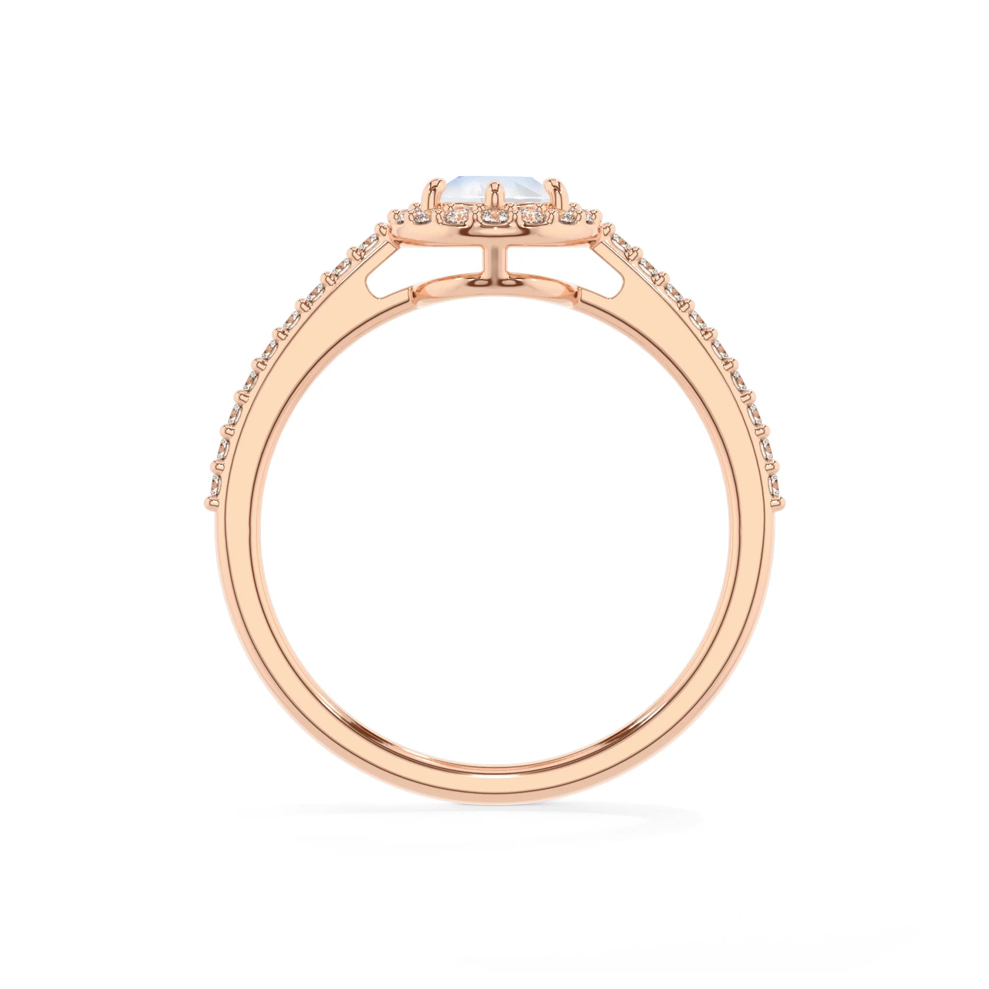 natural rainbow-moonstone pear solitaire rings in rose gold