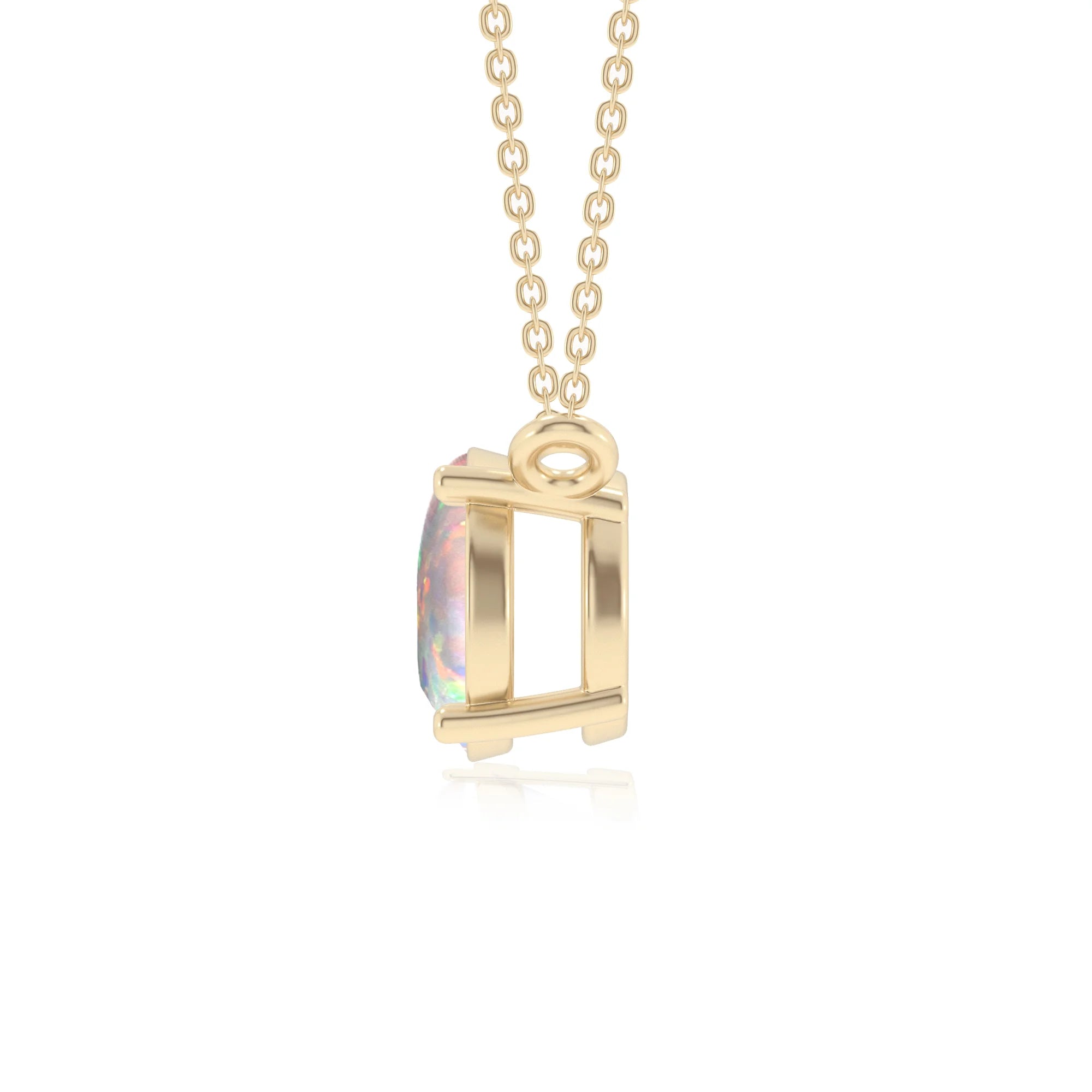 lab grown opal round solitaire necklaces in yellow gold