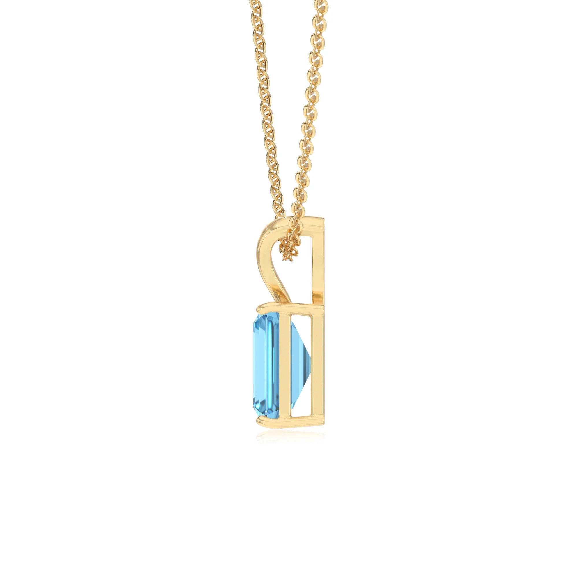 natural swiss-blue-topaz emerald cut solitaire v-bale necklaces in yellow gold