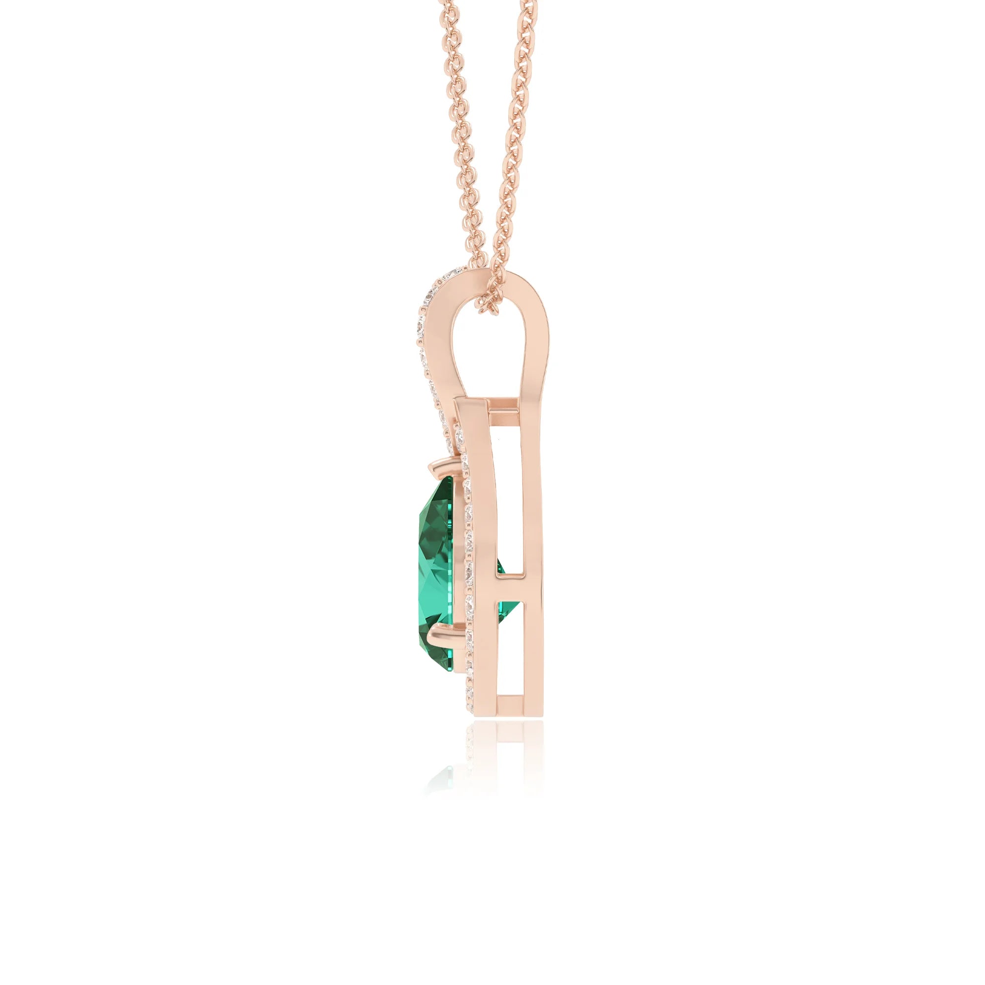 lab grown emerald pear solitaire necklaces in rose gold