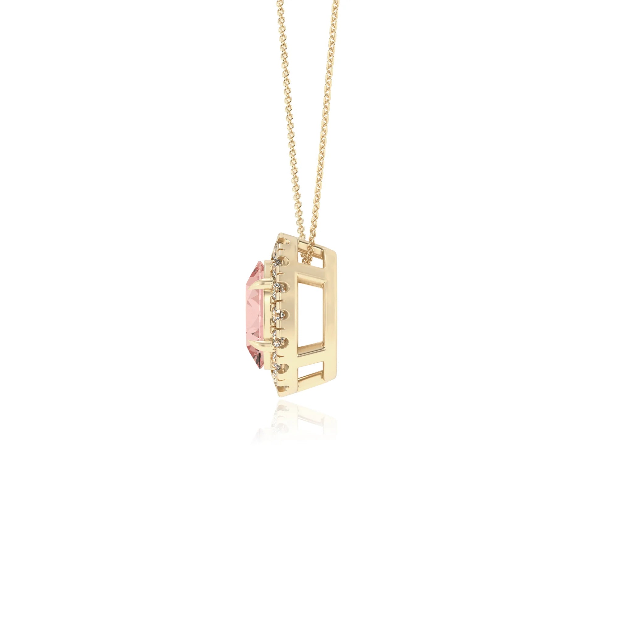lab grown morganite oval solitaire necklaces in yellow gold