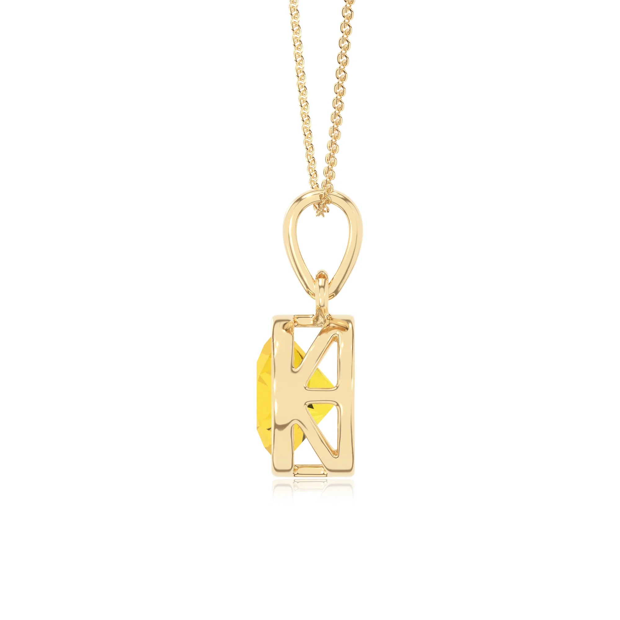 lab grown yellow-sapphire round solitaire necklaces in yellow gold