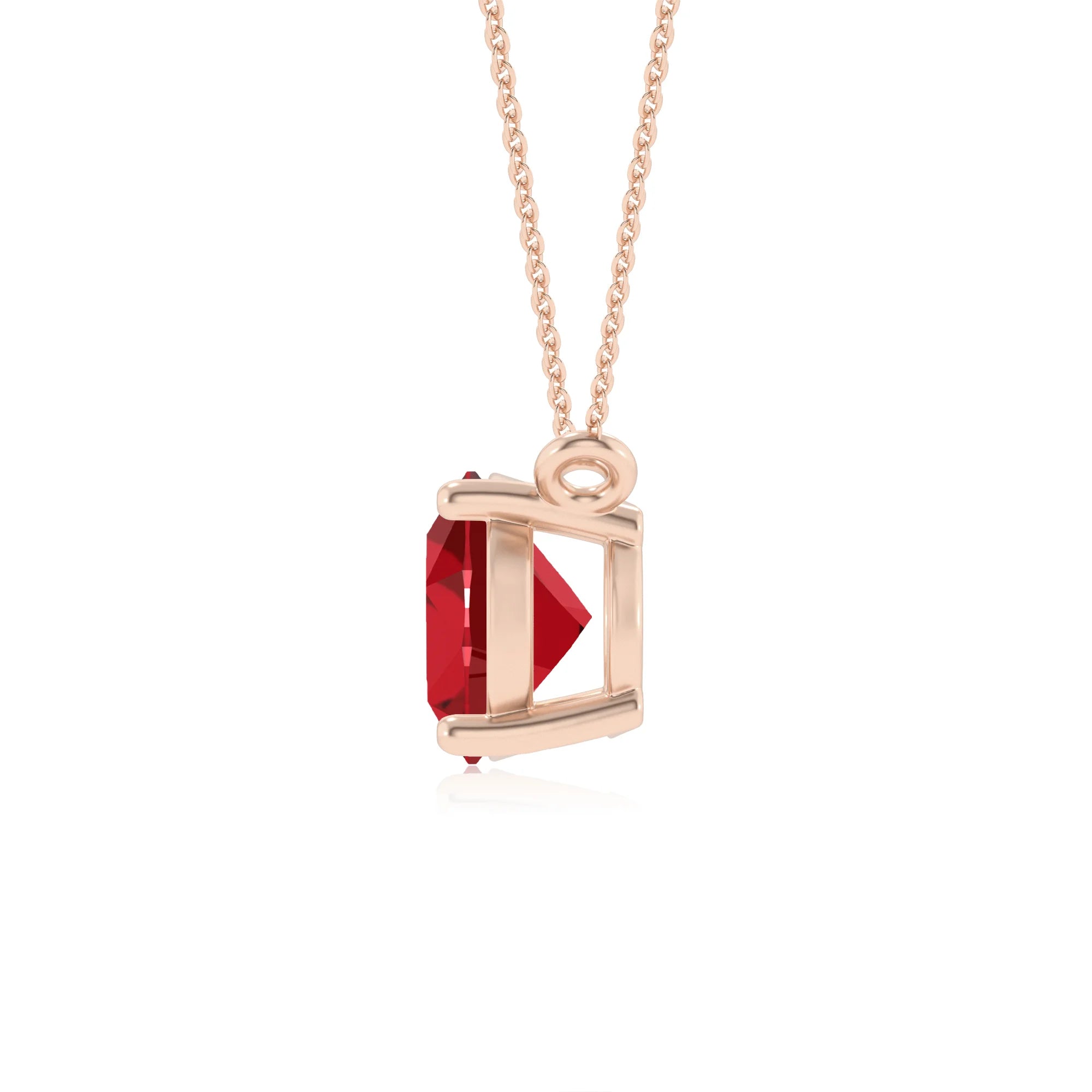 lab grown ruby oval solitaire necklaces in rose gold