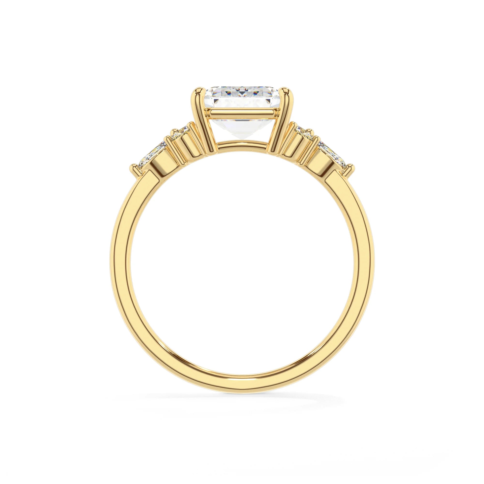 lab grown moissanite asscher solitaire rings in yellow gold