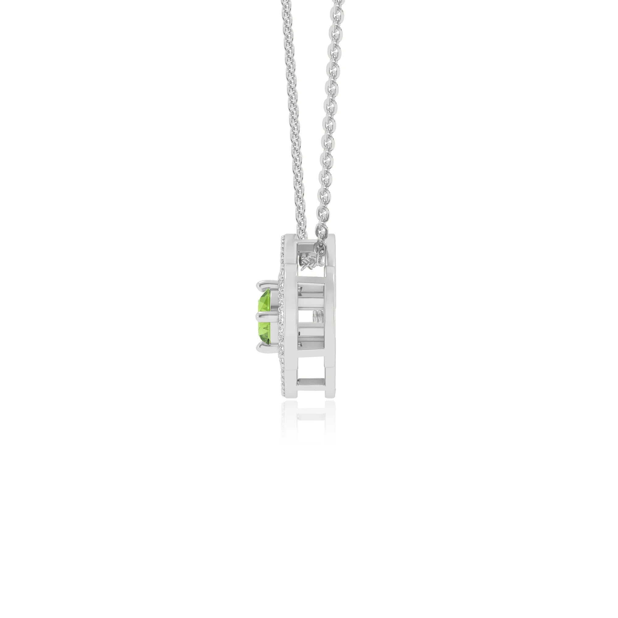 natural peridot round solitaire necklaces in white gold