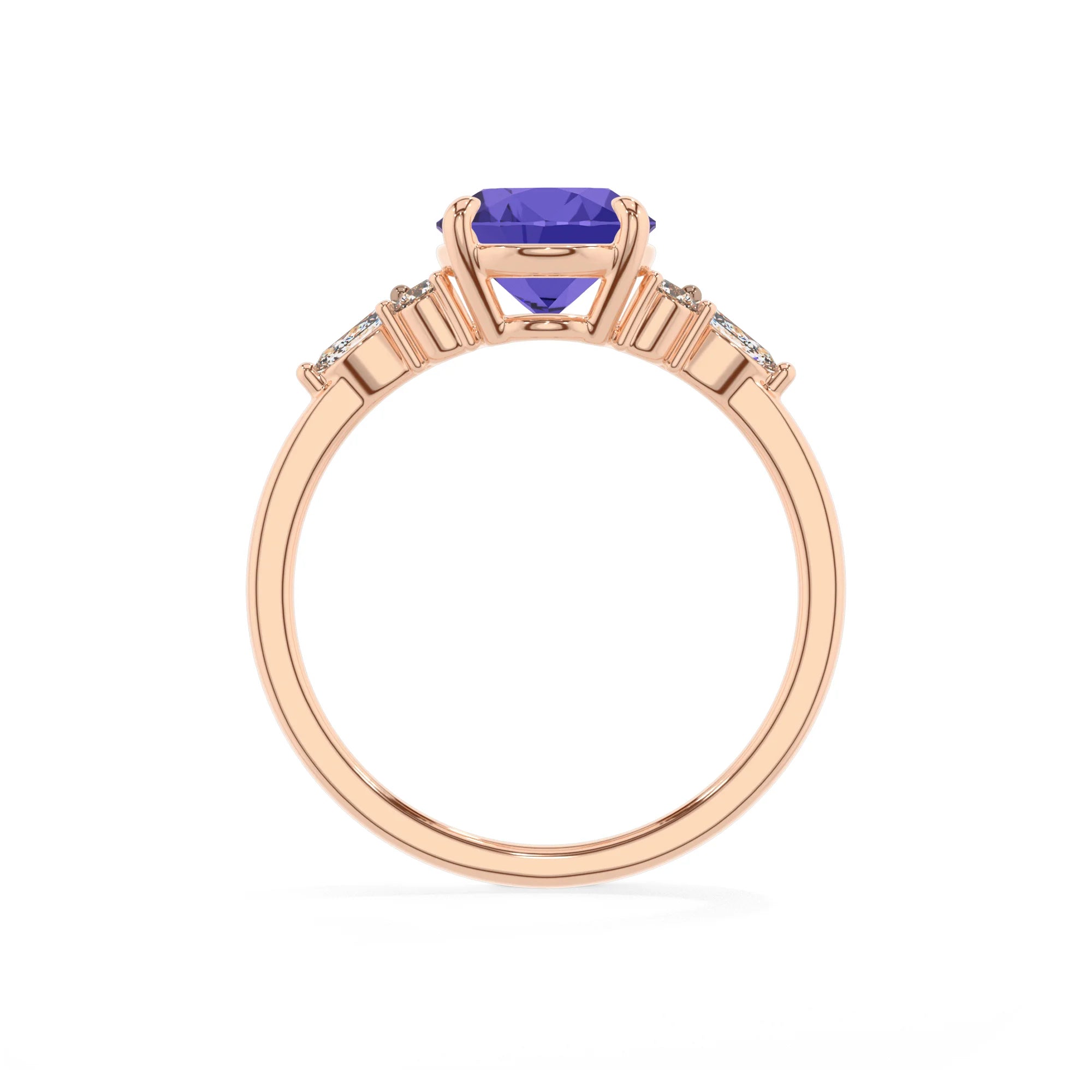 lab grown tanzanite oval solitaire rings in rose gold