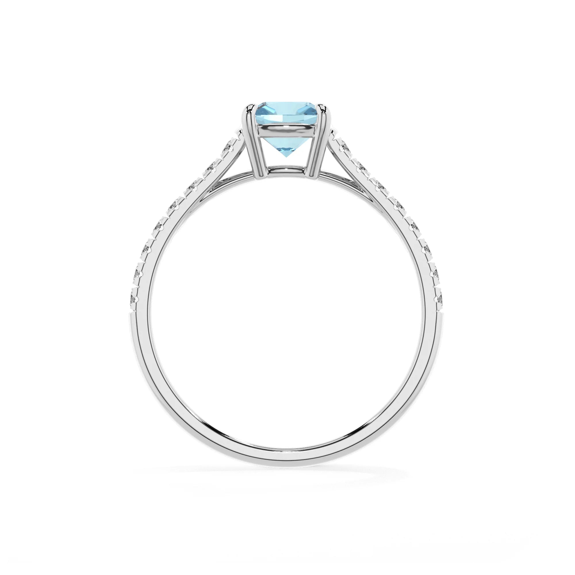 lab grown aquamarine cushion half eternity solitaire engagement rings in platinum