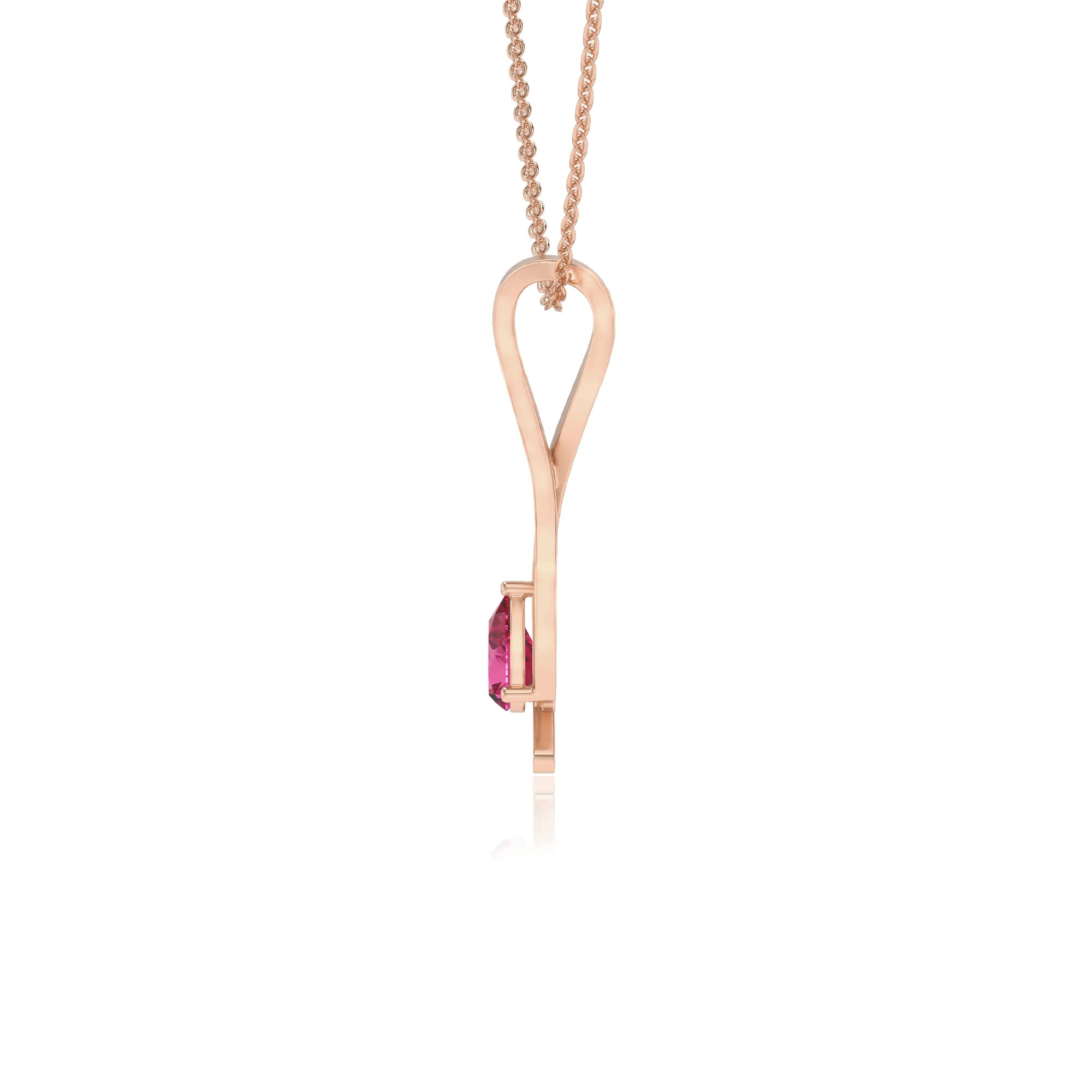 lab grown pink-sapphire pear solitaire necklaces in rose gold