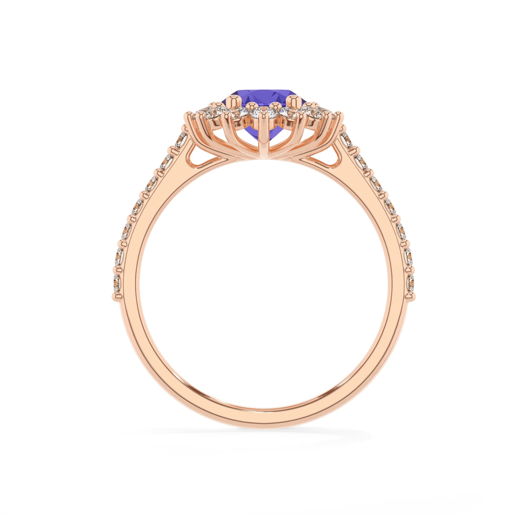 lab grown tanzanite oval solitaire rings in rose gold