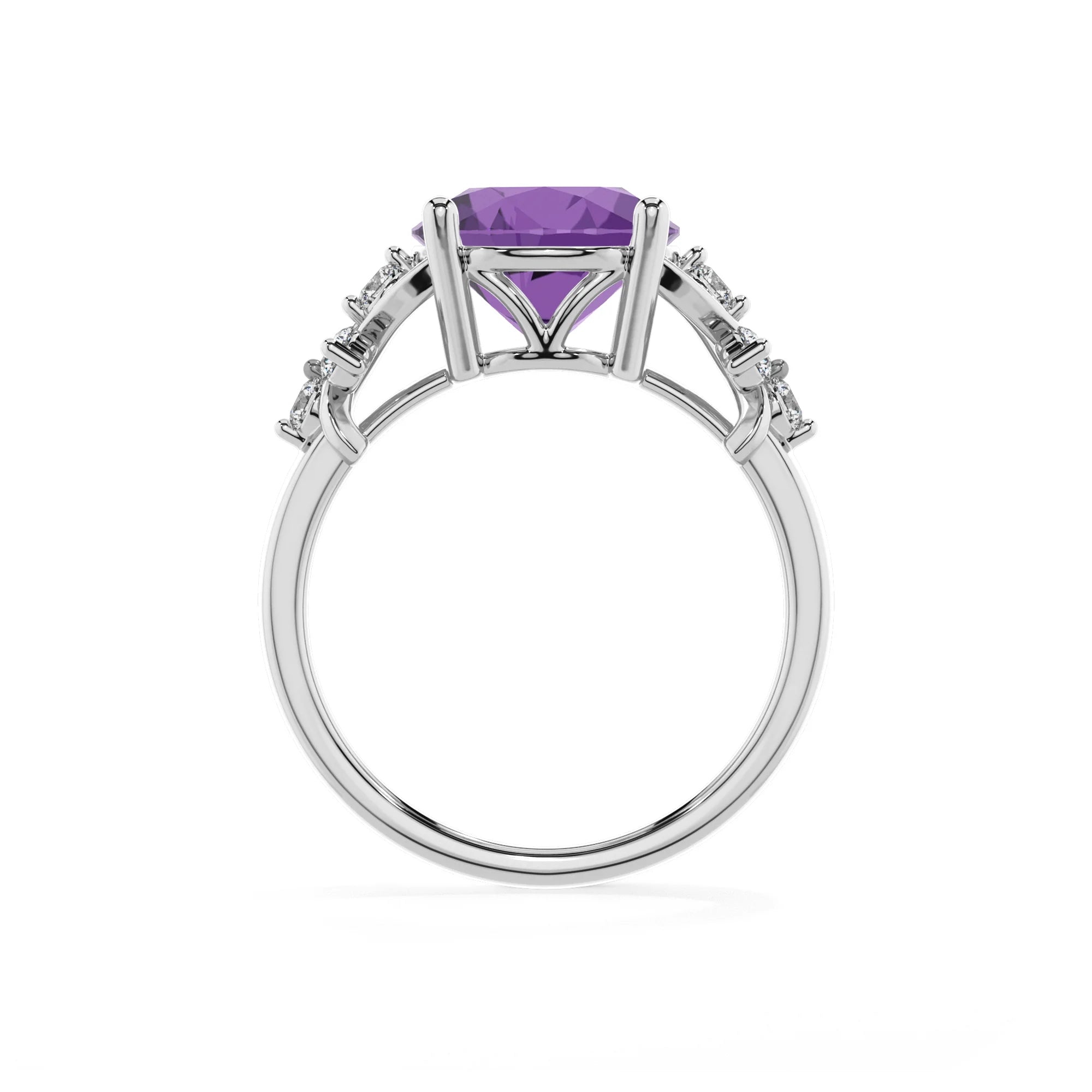 lab grown amethyst round solitaire rings in white gold