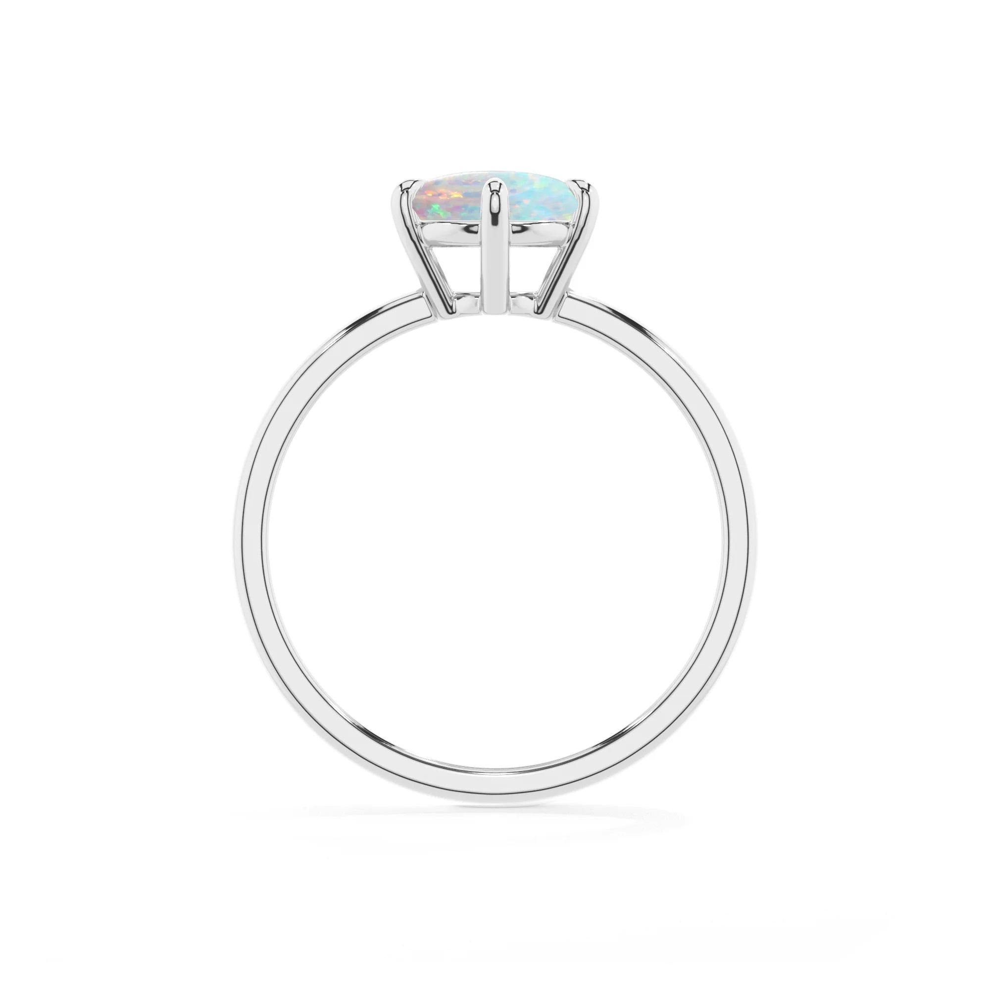 lab grown opal round solitaire rings in sterling silver