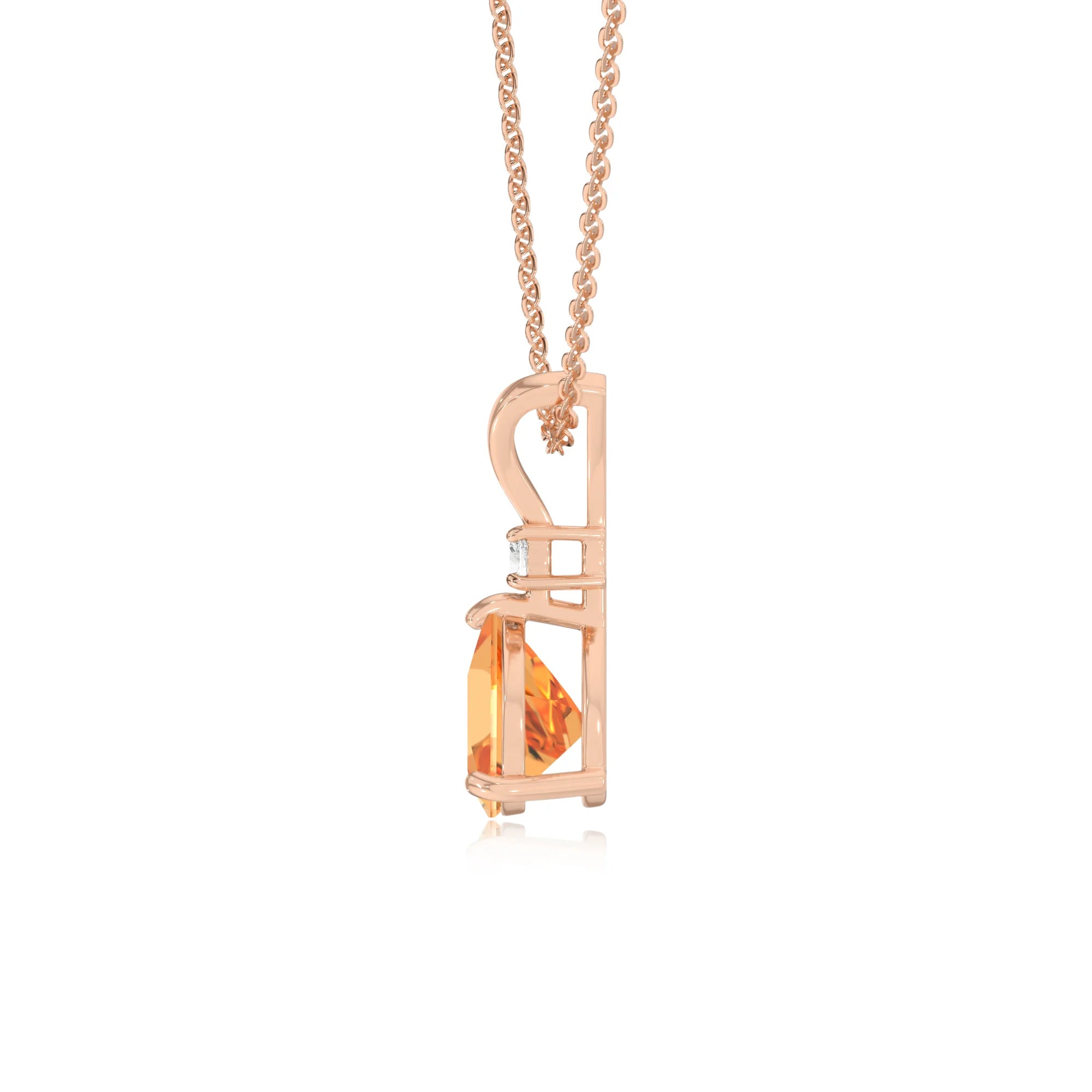 lab grown citrine trillion solitaire v-bale necklaces in rose gold