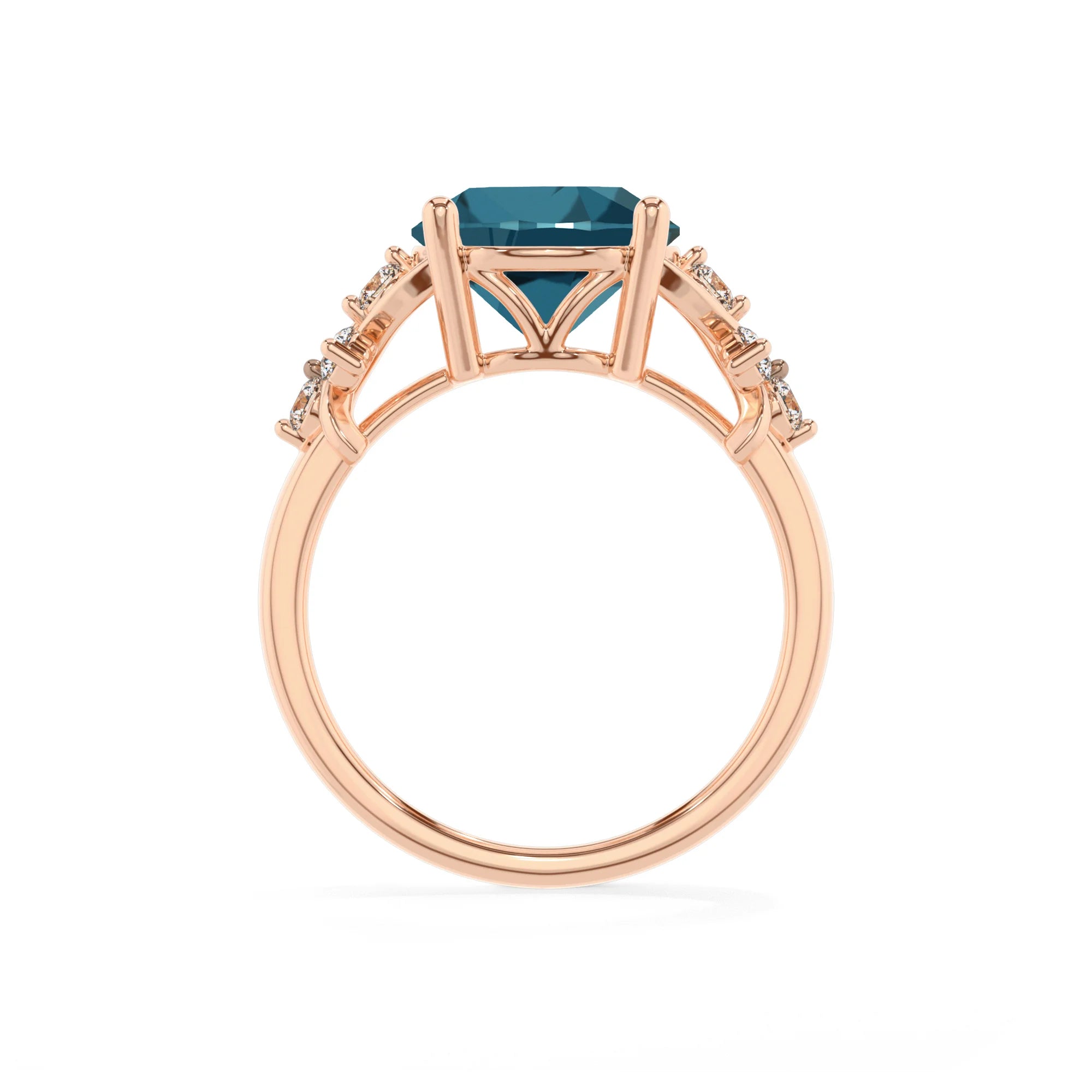 natural london-blue-topaz round solitaire rings in rose gold