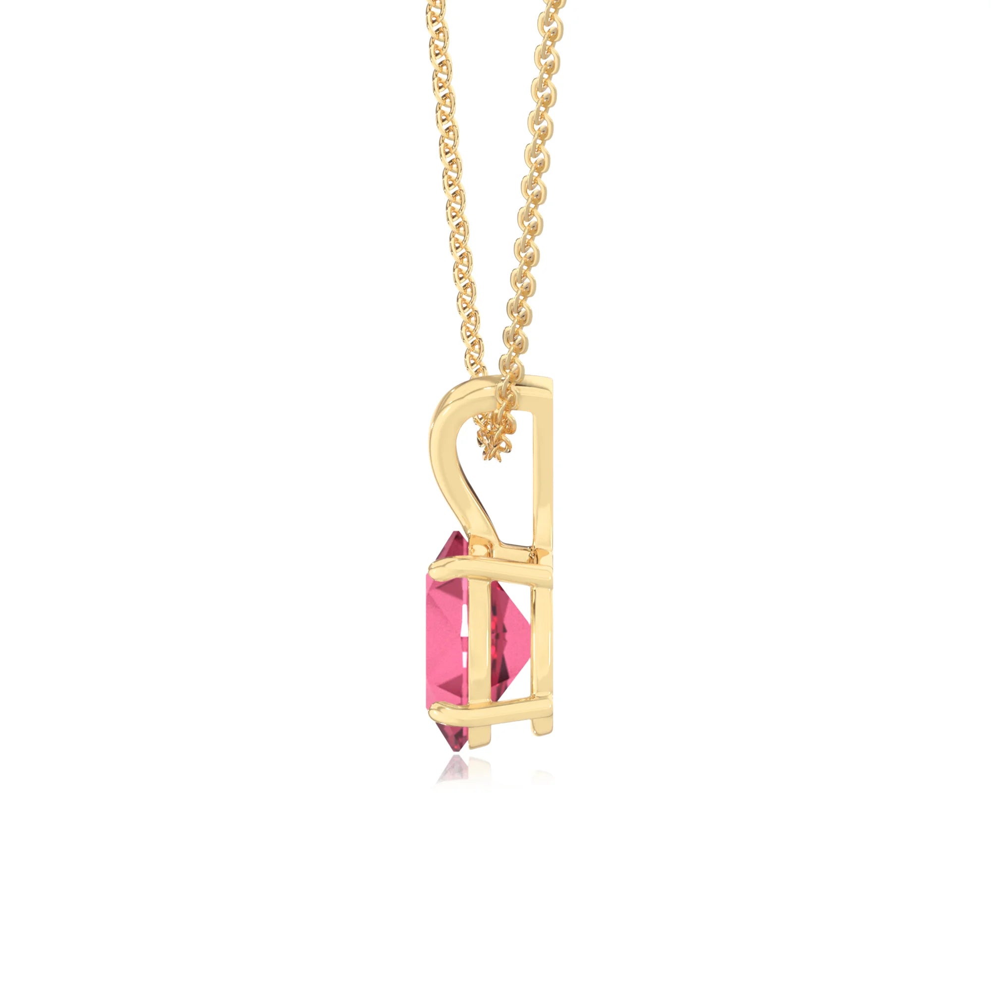 lab grown pink-tourmaline oval solitaire v-bale necklaces in yellow gold