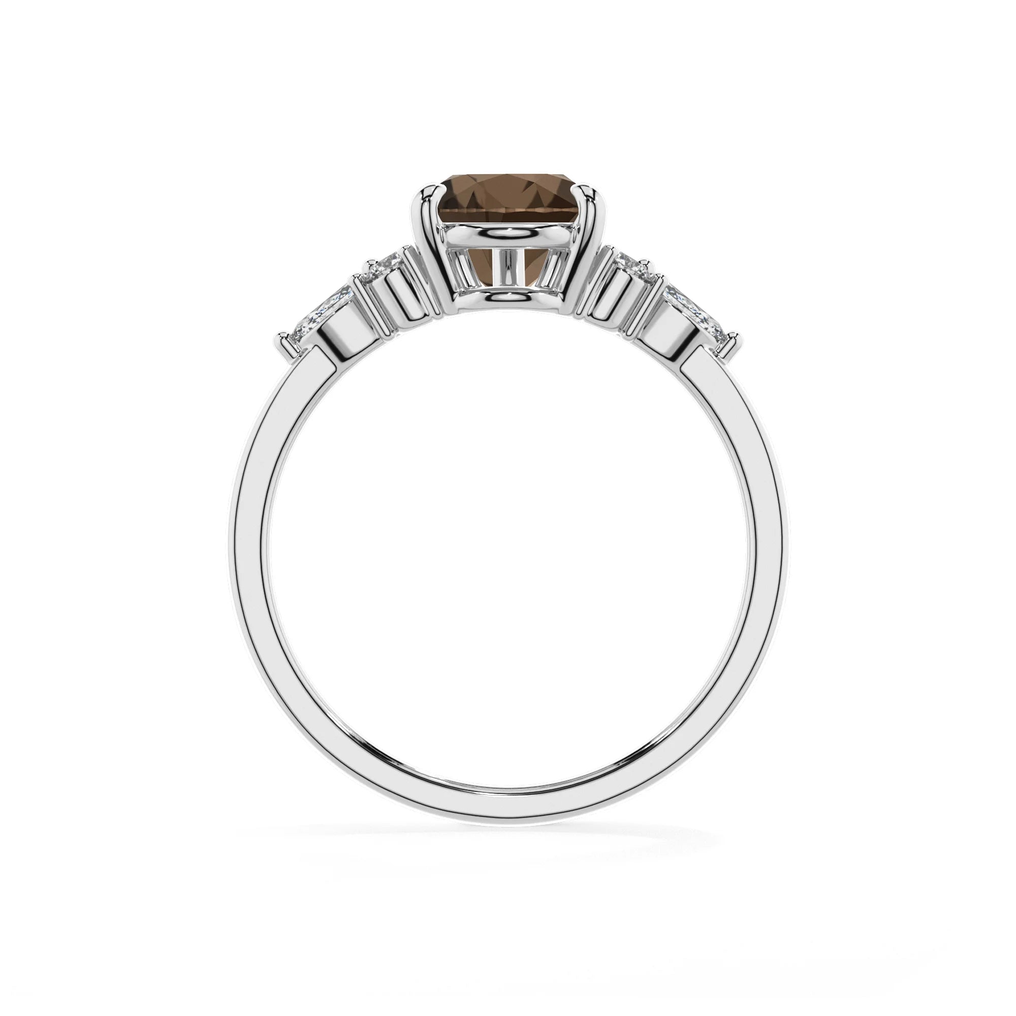 natural smoky-quartz pear solitaire rings in platinum