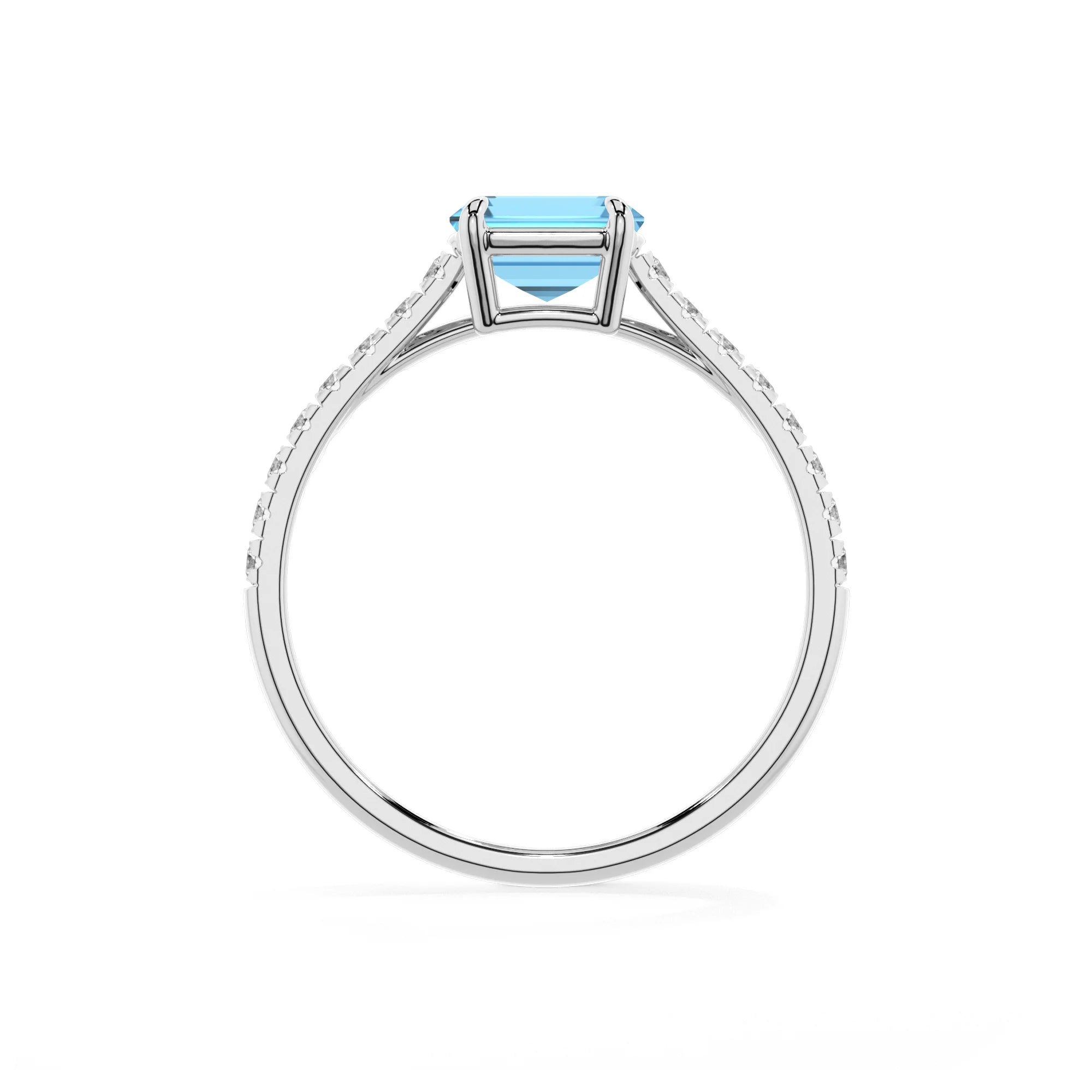 natural swiss-blue-topaz emerald cut half eternity solitaire engagement rings in sterling silver