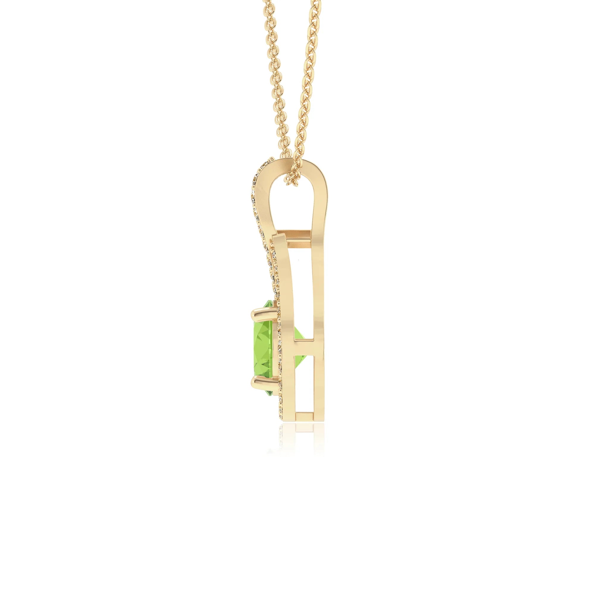 natural peridot round solitaire necklaces in yellow gold