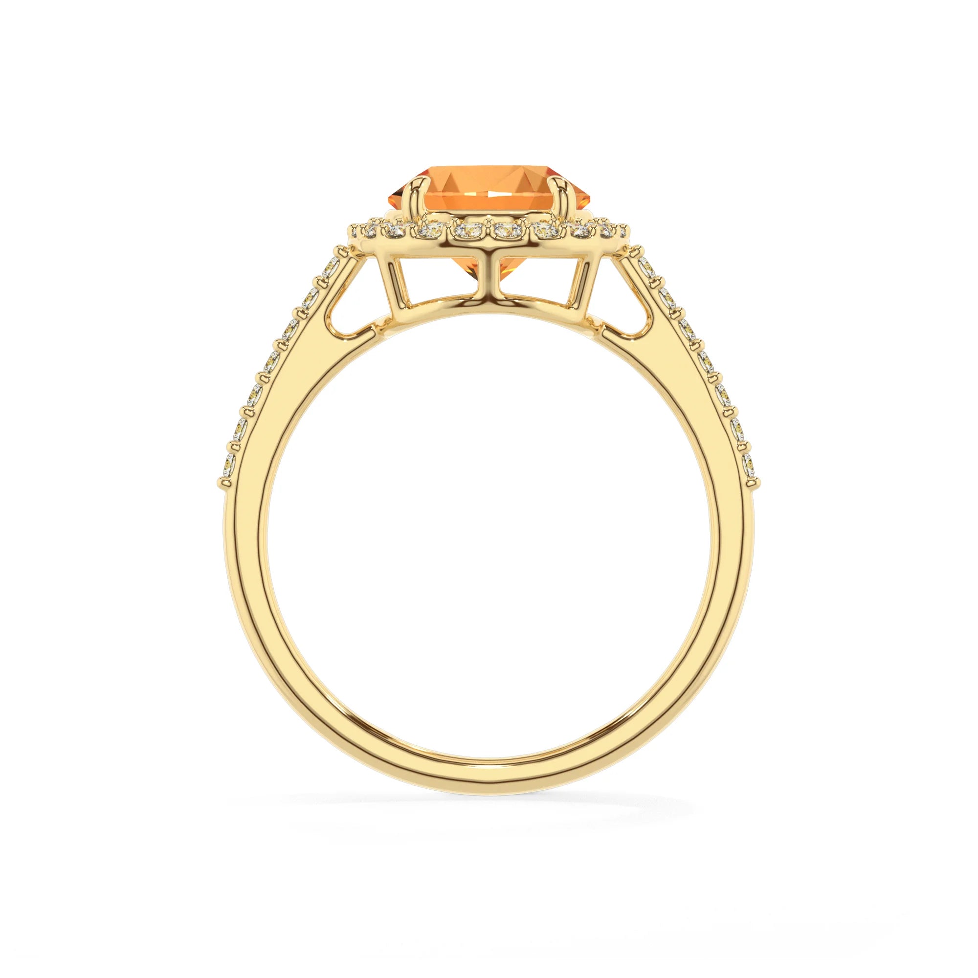 lab grown citrine round solitaire rings in yellow gold