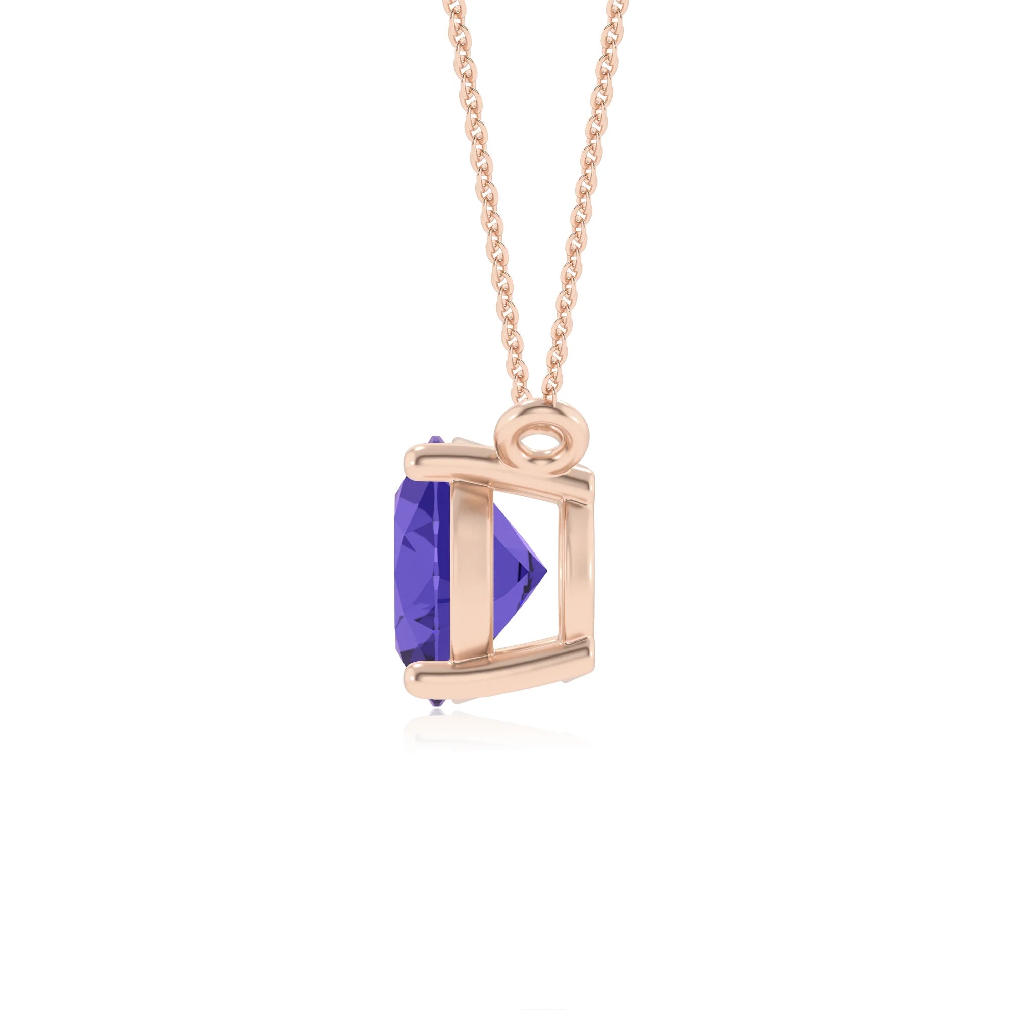lab grown tanzanite oval solitaire necklaces in rose gold