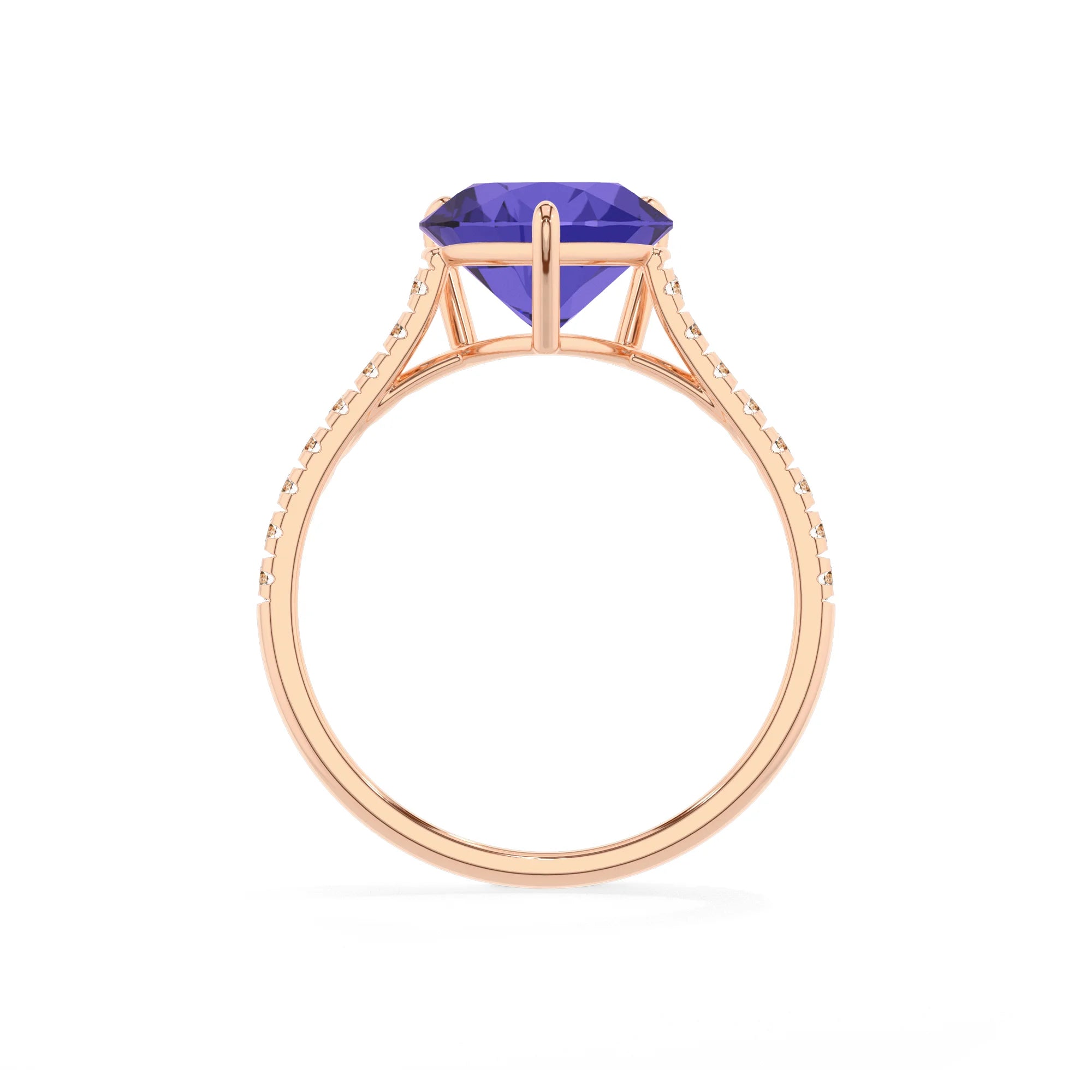 lab grown tanzanite heart half eternity solitaire engagement rings in rose gold