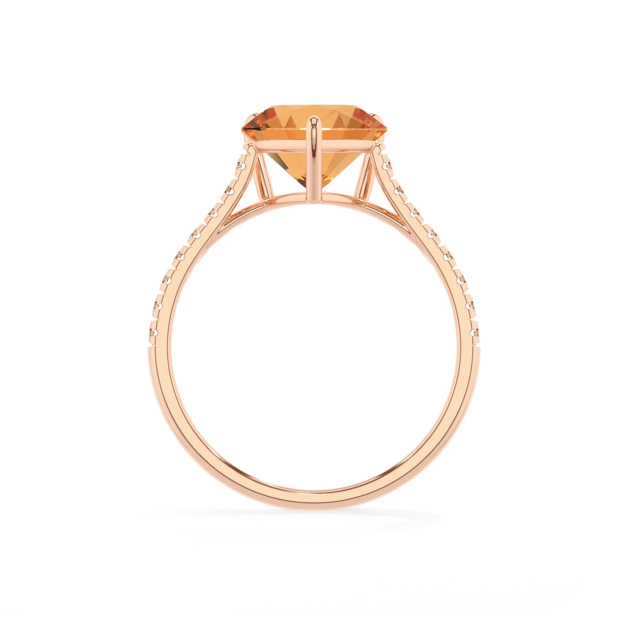 lab grown citrine heart half eternity solitaire engagement rings in rose gold